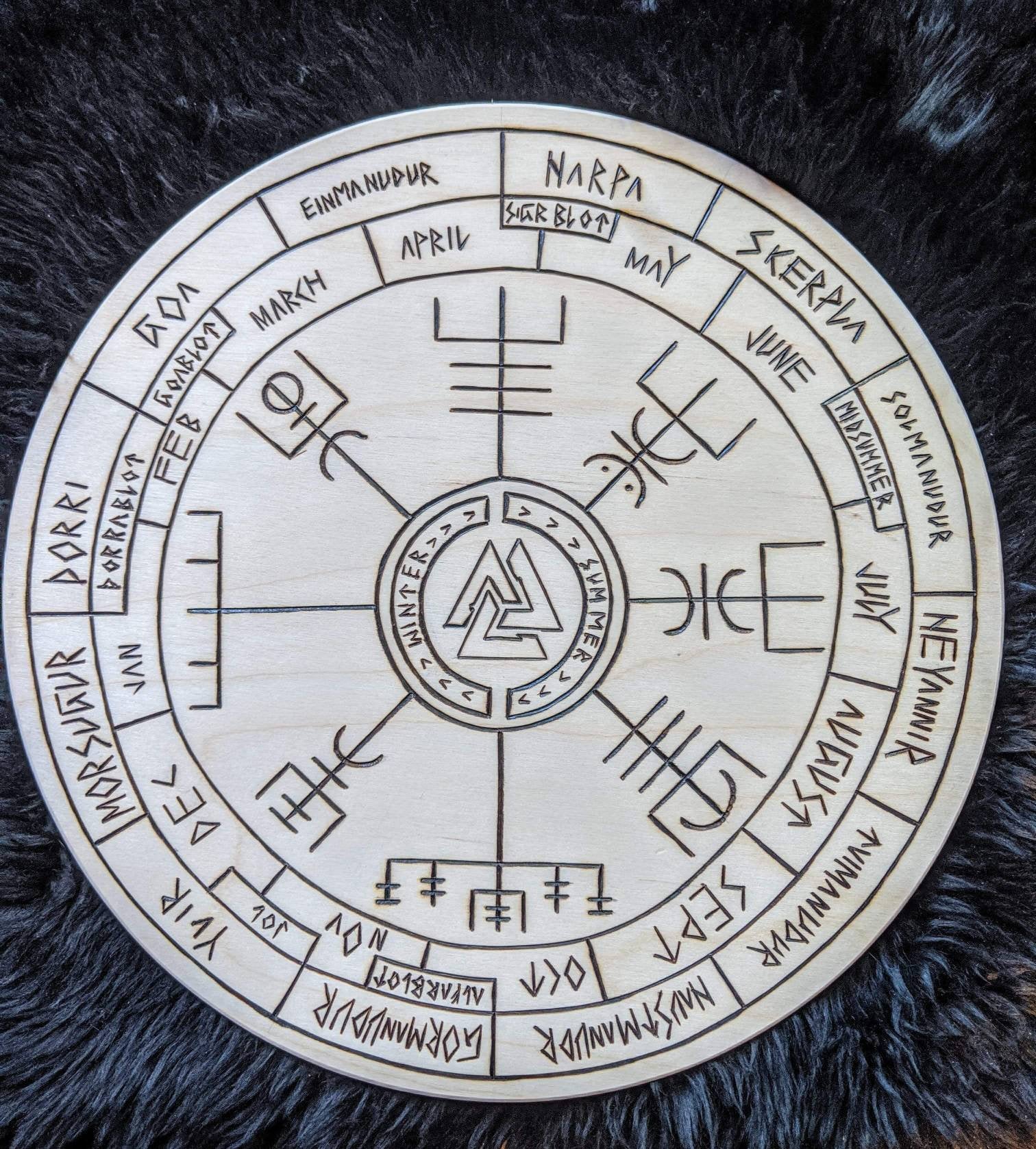 10.75" Wood Norse Heathen Asatru Calendar Wheel of the Year