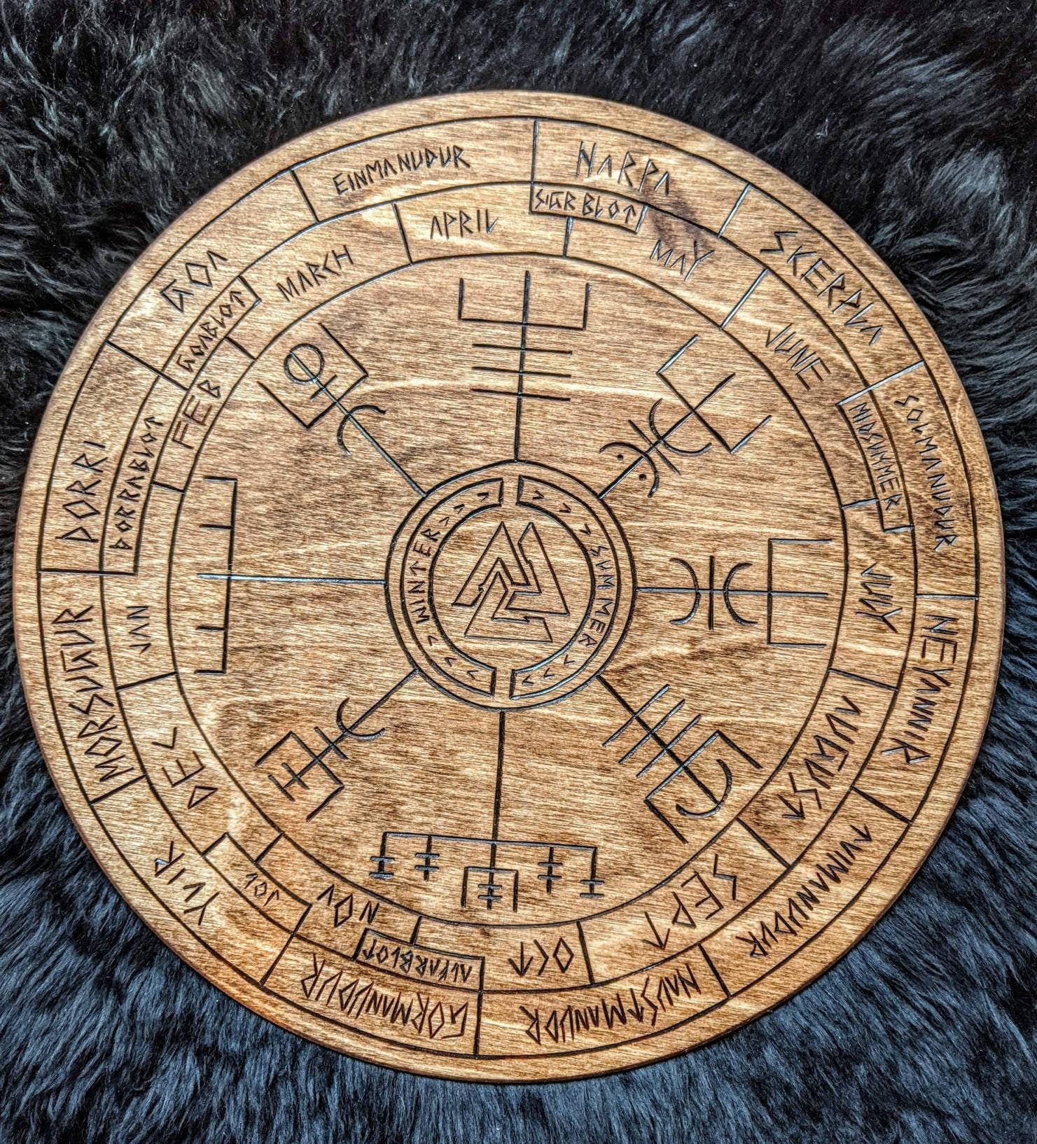10.75" Wood Norse Heathen Asatru Calendar Wheel of the Year