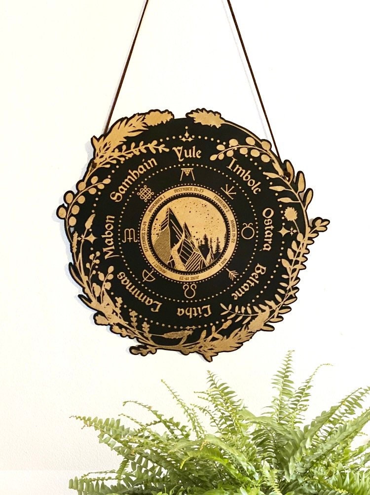 Wheel of the Year, Wooden Mountain Scape, Pagan Calendar, Calendar Board, Magical Calendar