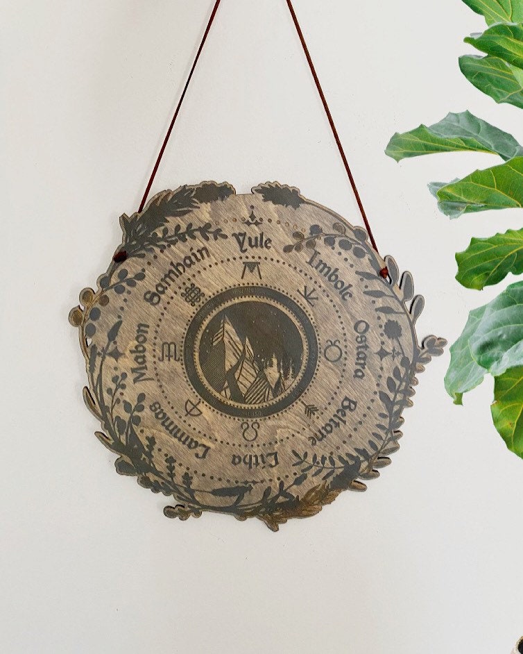 Wheel of the Year, Wooden Mountain Scape, Pagan Calendar, Calendar Board, Magical Calendar