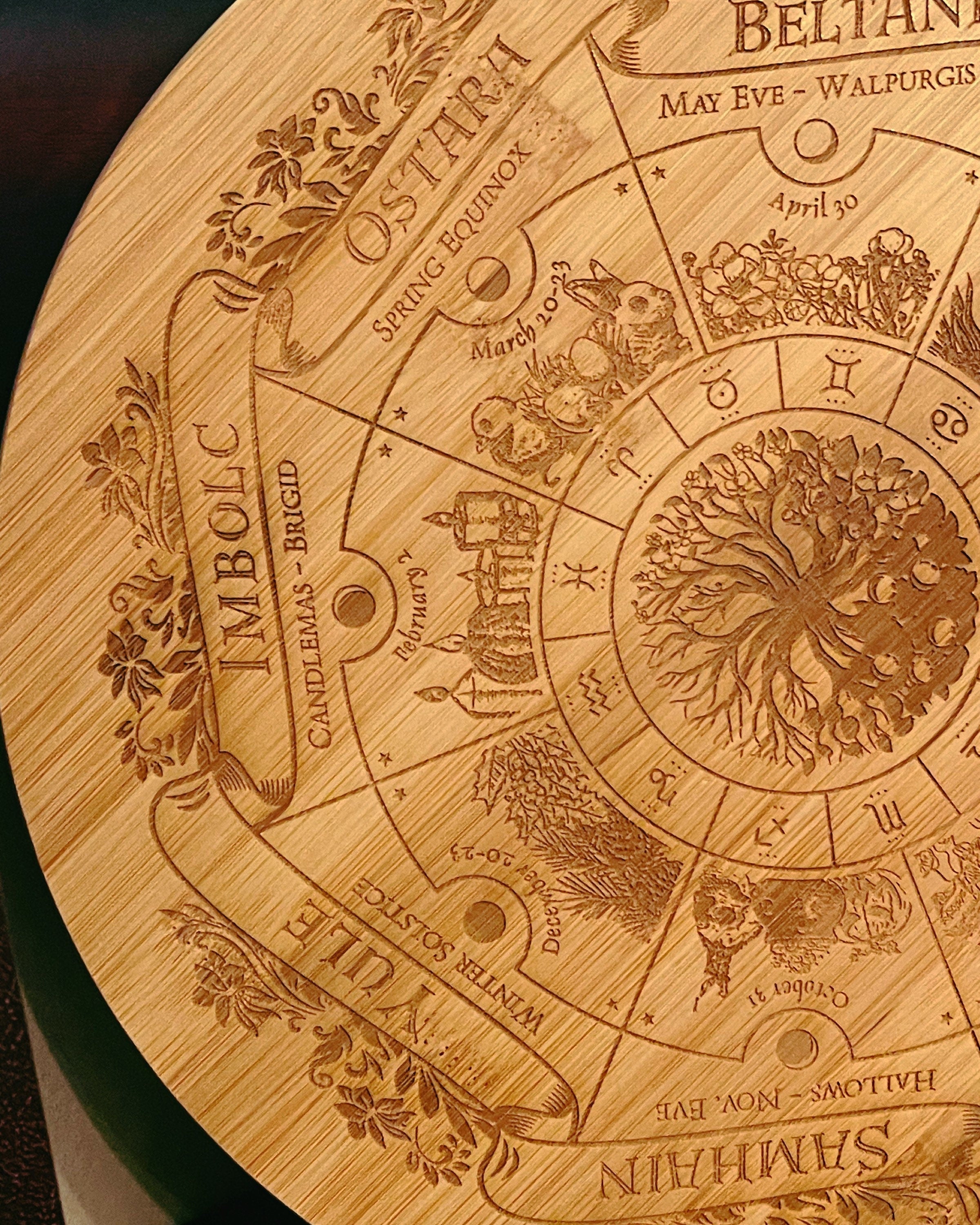 Wheel of the Year / Witches Calendar Bamboo Servingboard