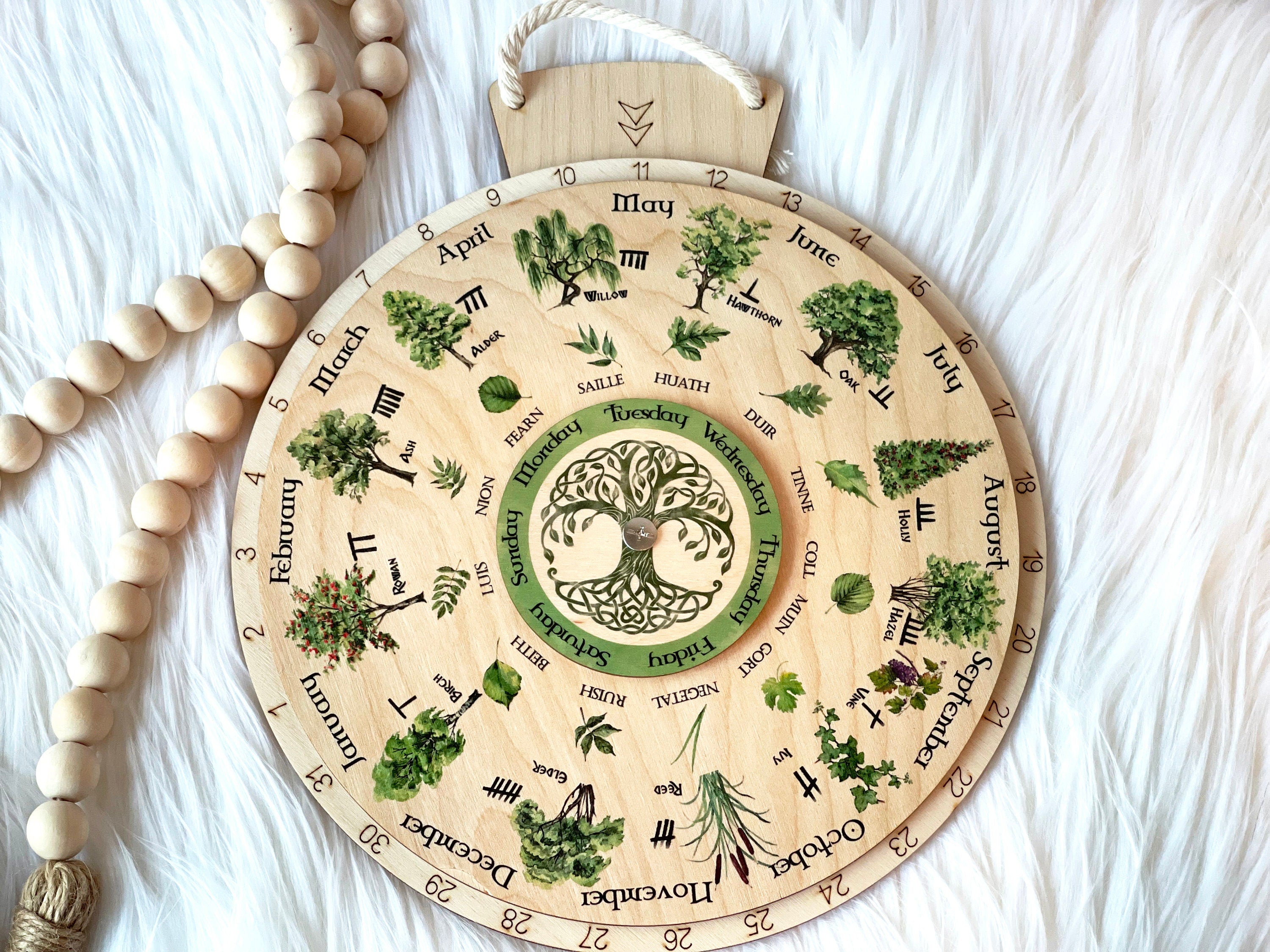 Wooden Wheel of the Year, Celtic Tree Calendar, Wooden perpetual calendar, Wall Calendar, Learning Wheel