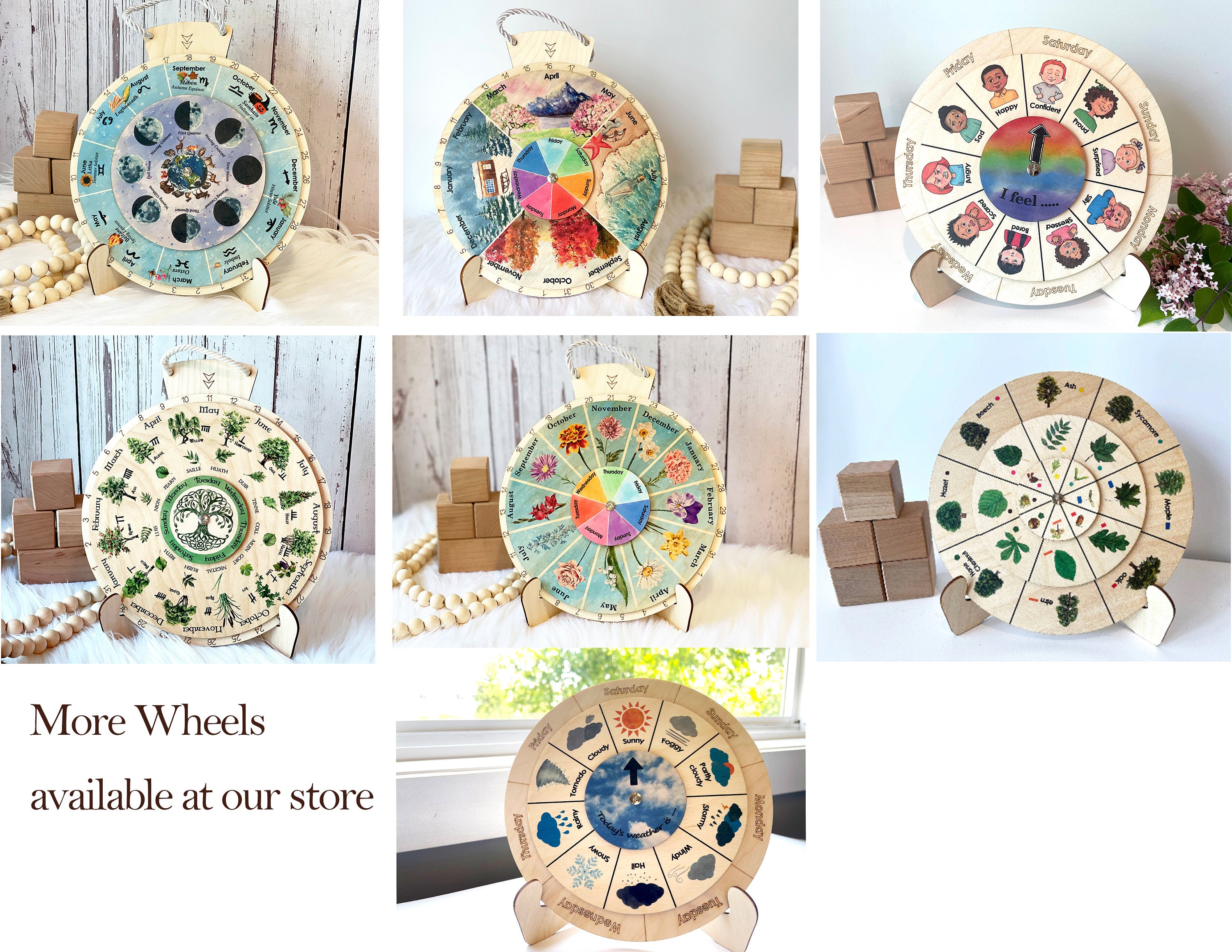 Wooden Wheel of the Year, Celtic Tree Calendar, Wooden perpetual calendar, Wall Calendar, Learning Wheel