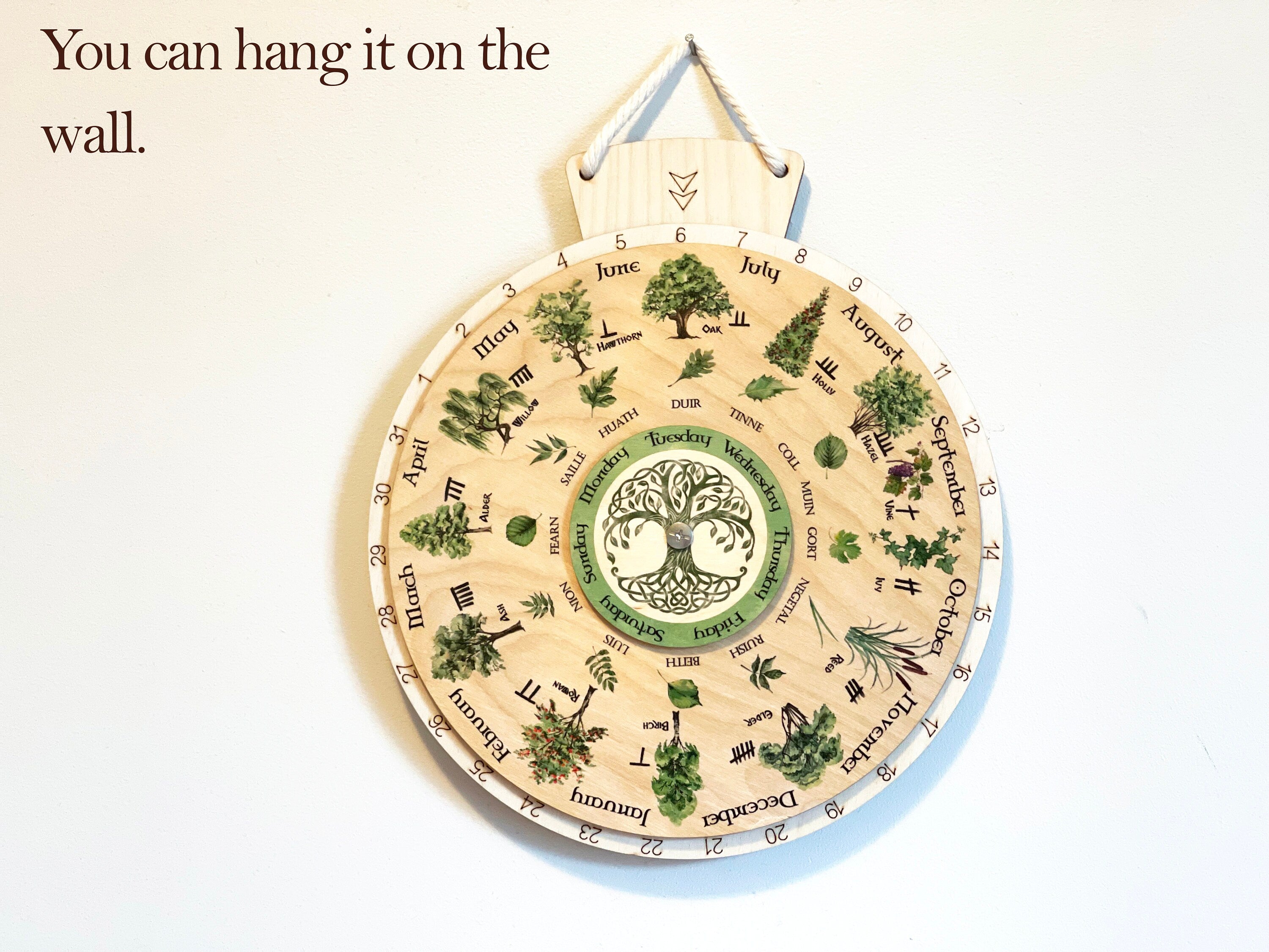 Wooden Wheel of the Year, Celtic Tree Calendar, Wooden perpetual calendar, Wall Calendar, Learning Wheel