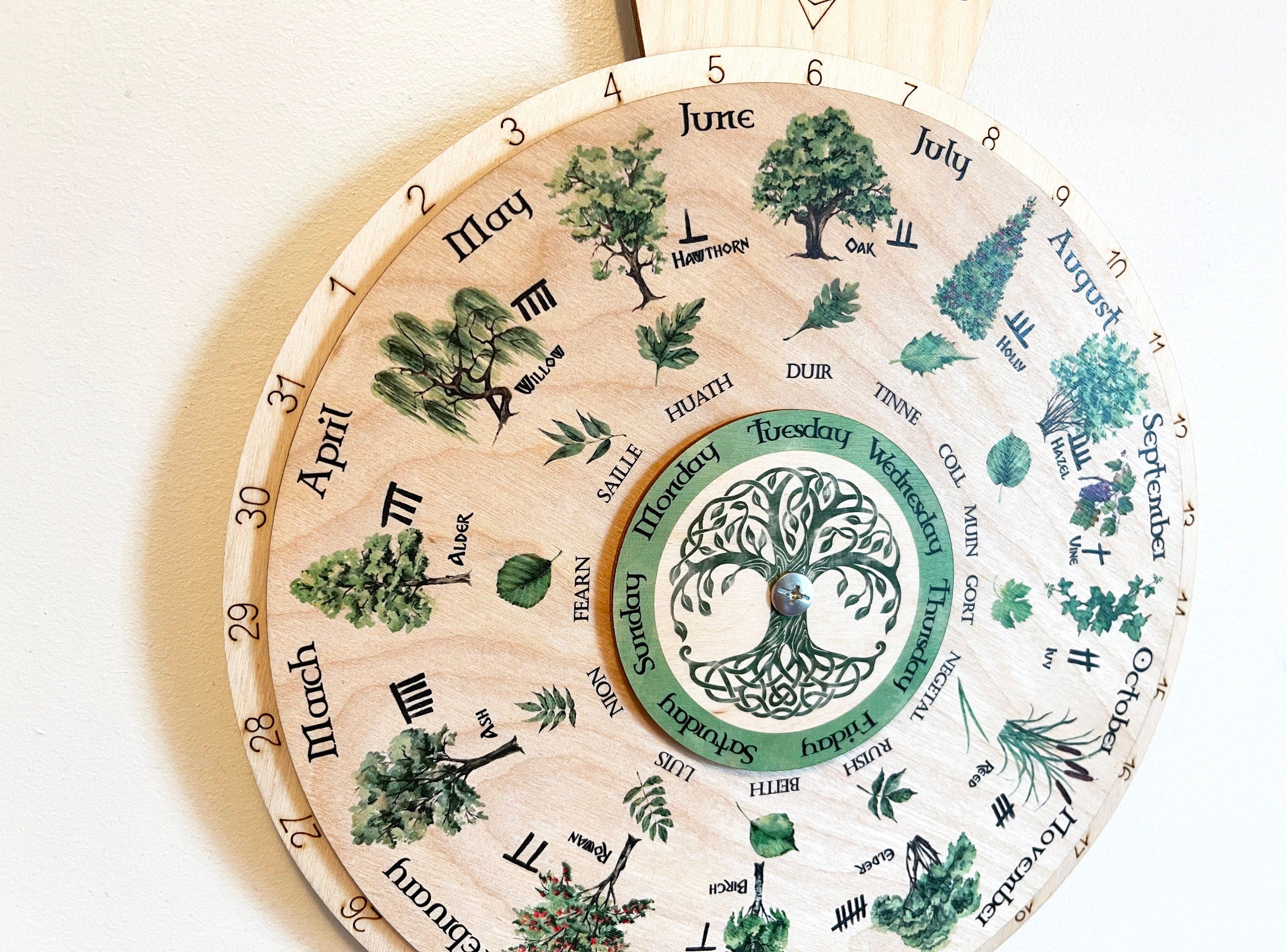 Wooden Wheel of the Year, Celtic Tree Calendar, Wooden perpetual calendar, Wall Calendar, Learning Wheel