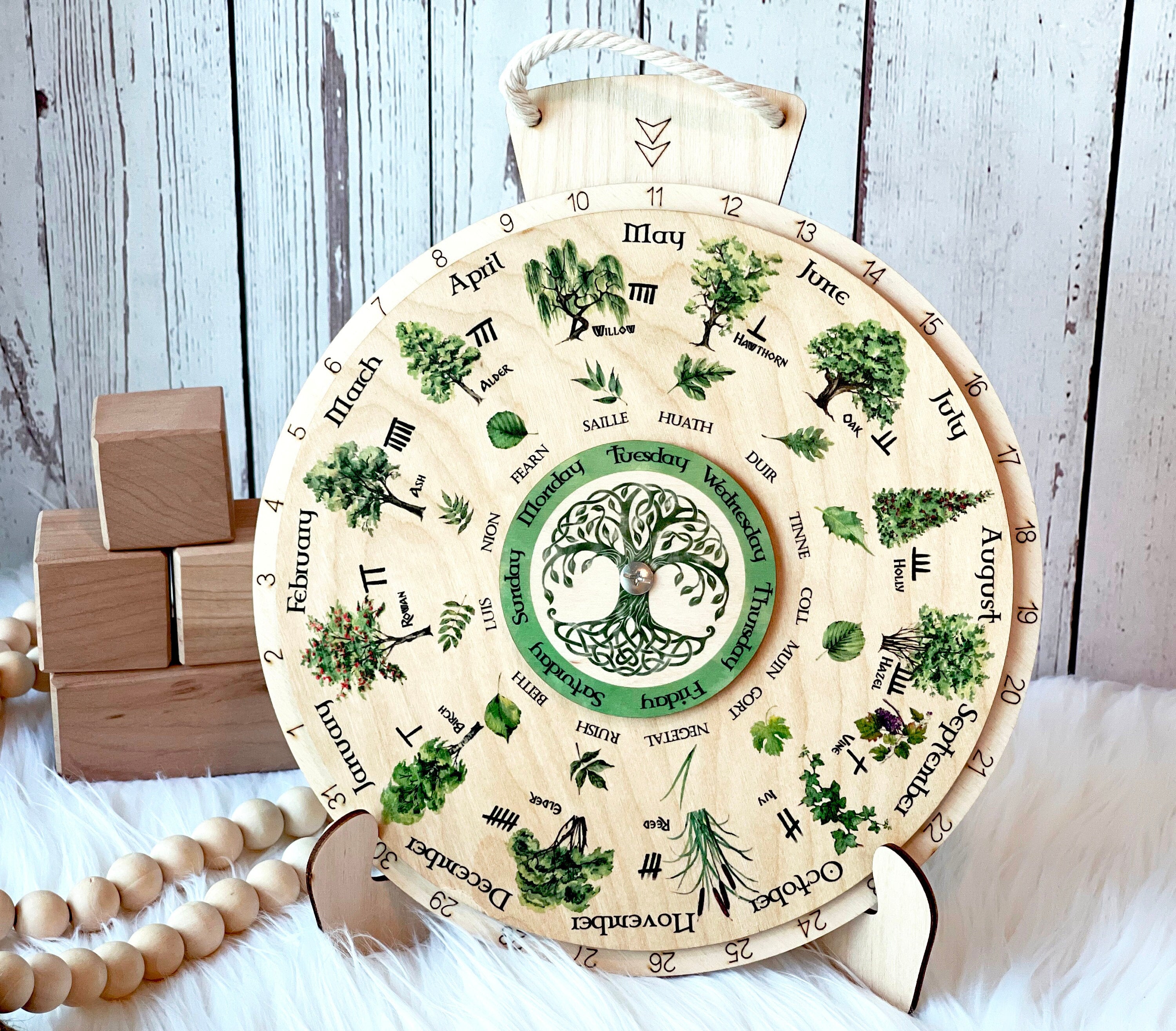 Wooden Wheel of the Year, Celtic Tree Calendar, Wooden perpetual calendar, Wall Calendar, Learning Wheel