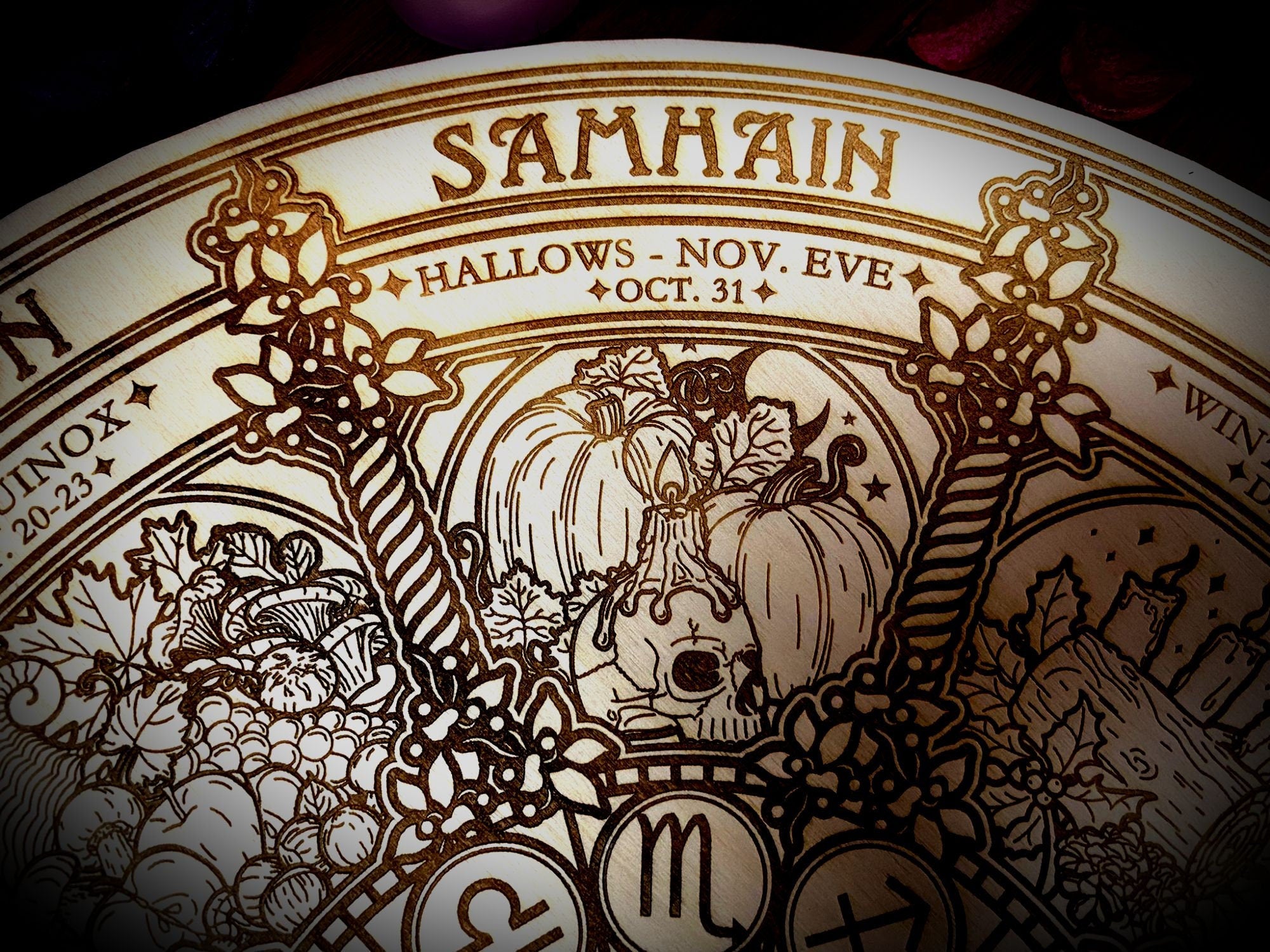 Wheel of the Year engraved on poplar wood "Natural" version - wicca wiccan witch magic witchcraft wood pyrography pagan symbolism paganism 