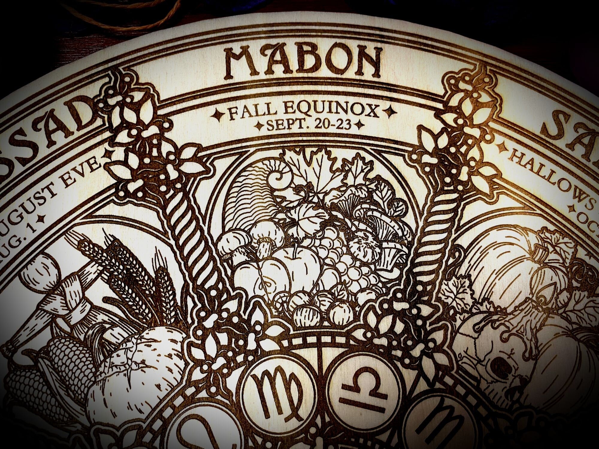 Wheel of the Year engraved on poplar wood "Natural" version - wicca wiccan witch magic witchcraft wood pyrography pagan symbolism paganism 