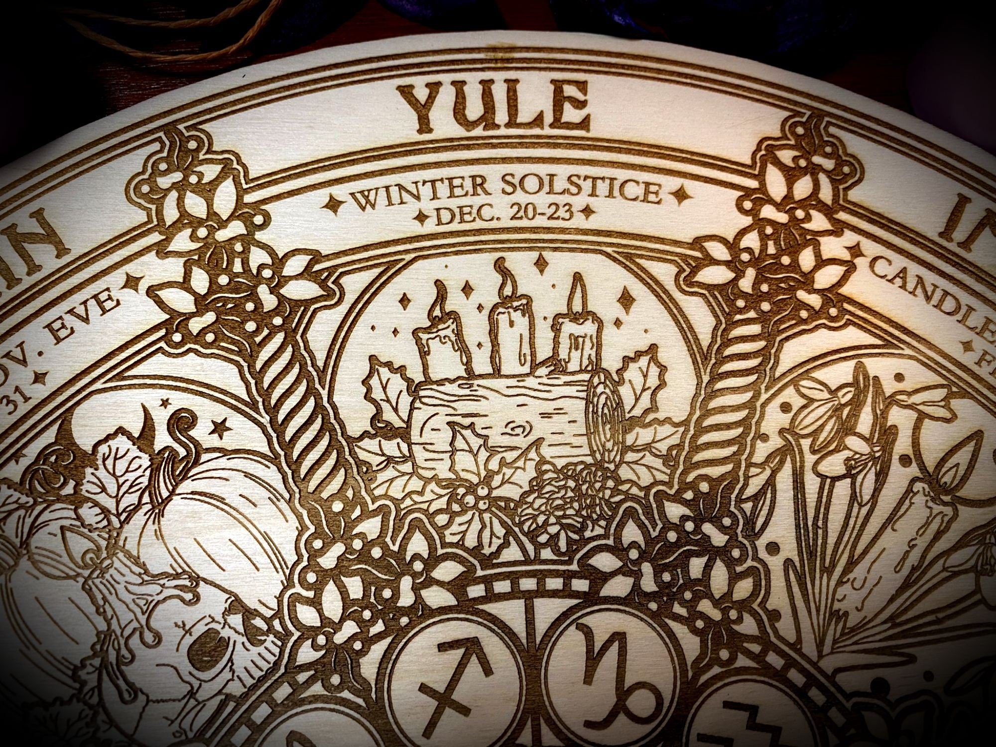 Wheel of the Year engraved on poplar wood "Natural" version - wicca wiccan witch magic witchcraft wood pyrography pagan symbolism paganism 