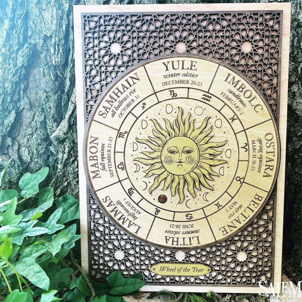 Wood Wheel of the Year Sign, Sabbat Wheel, Pagan Decoration, Witchy Signs, Yule Gifts, Gift for Witch, Witch Wall Decor, Witchy Decor
