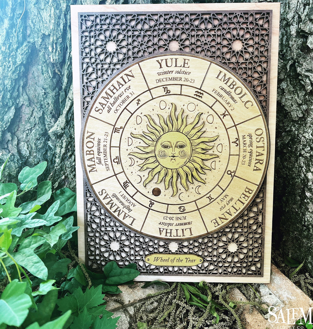 Wood Wheel of the Year Sign, Sabbat Wheel, Pagan Decoration, Witchy Signs, Yule Gifts, Gift for Witch, Witch Wall Decor, Witchy Decor