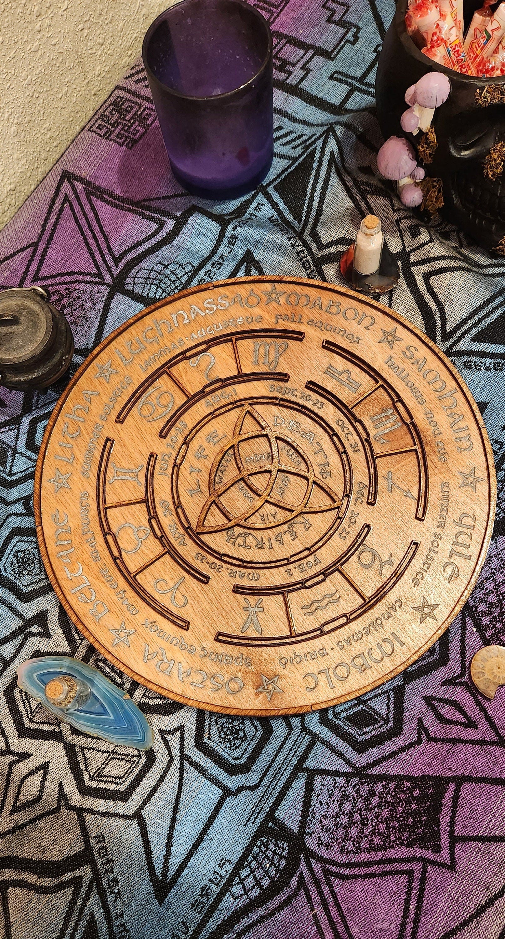 Wooden laser cut Sabbat wheel of the year calendar