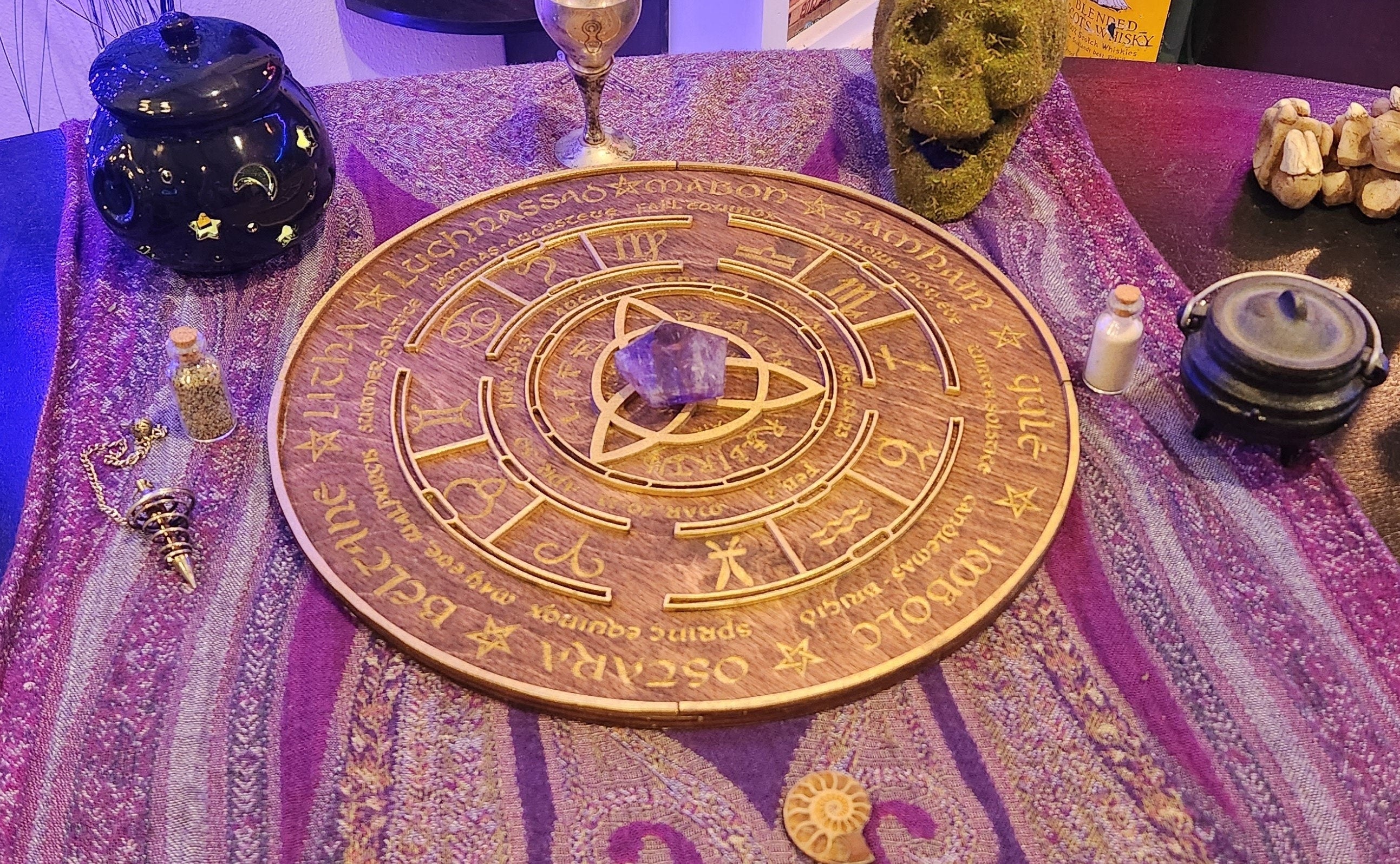 Wooden laser cut Sabbat wheel of the year calendar
