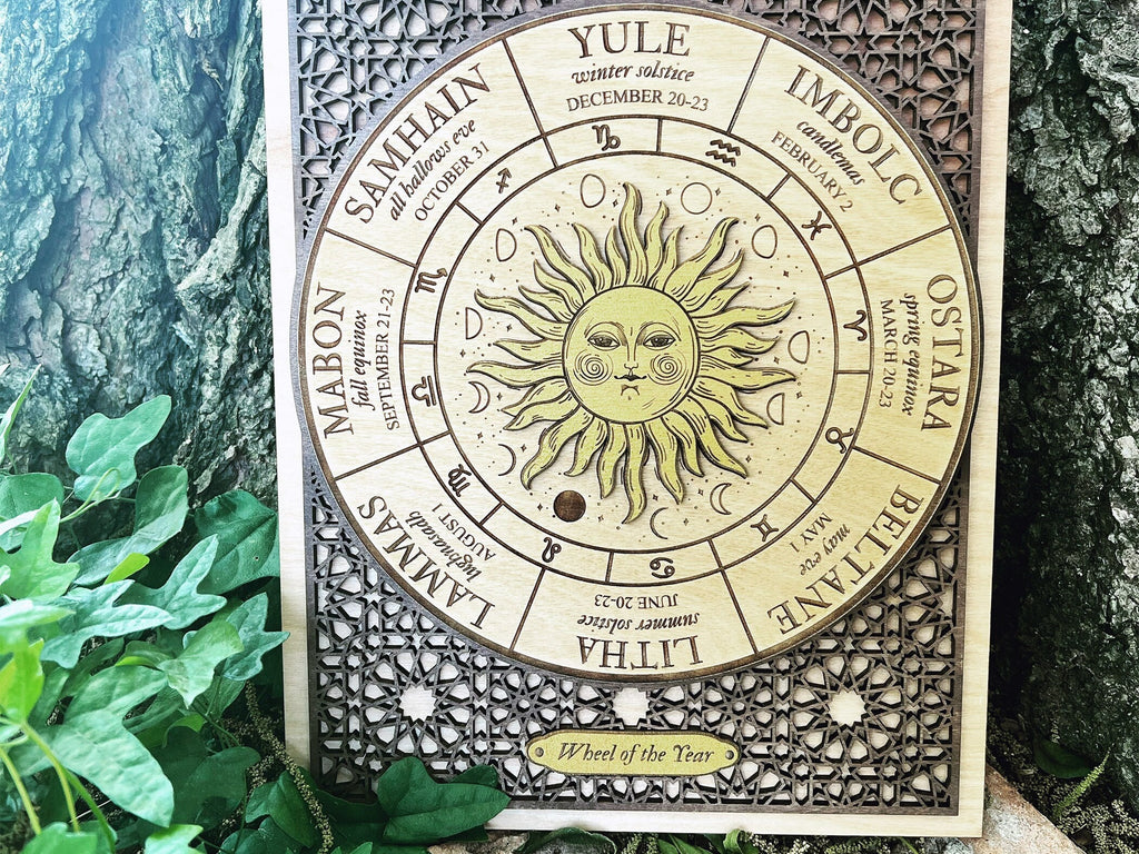 Wood Wheel of the Year Sign, Sabbat Wheel, Pagan Decoration, Witchy Signs, Yule Gifts, Gift for Witch, Witch Wall Decor, Witchy Decor
