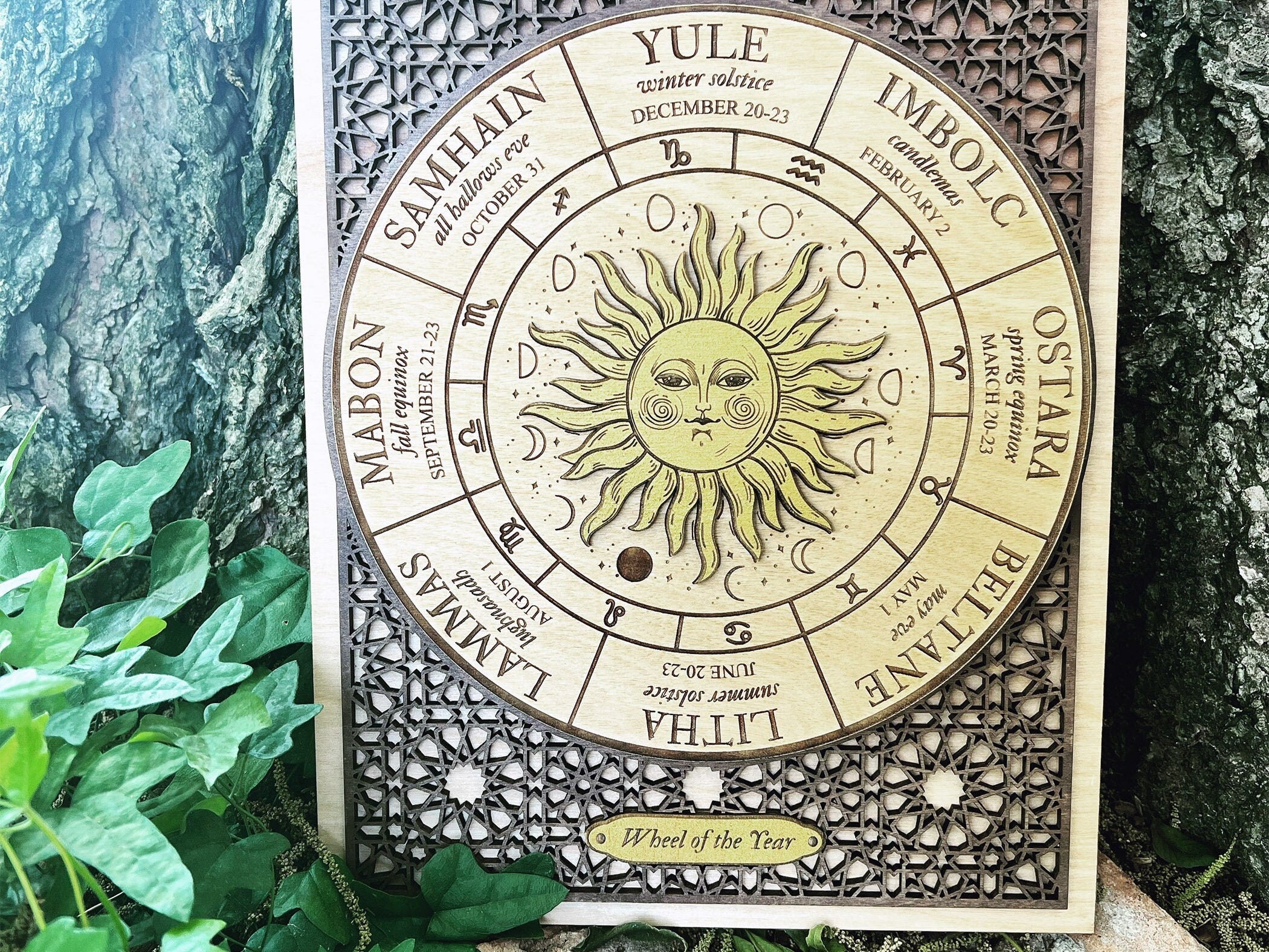 Wood Wheel of the Year Sign, Sabbat Wheel, Pagan Decoration, Witchy Signs, Yule Gifts, Gift for Witch, Witch Wall Decor, Witchy Decor