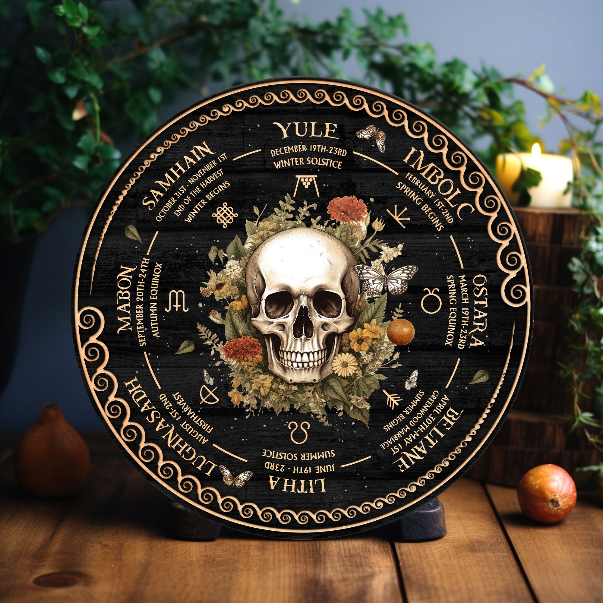 Personalized Wheel Of The Year Wooden Sign, Skull Wheel Of The Year, Wicca Wheel Of The Year, Witch Calendar 2024, Pagan Advent Calendar