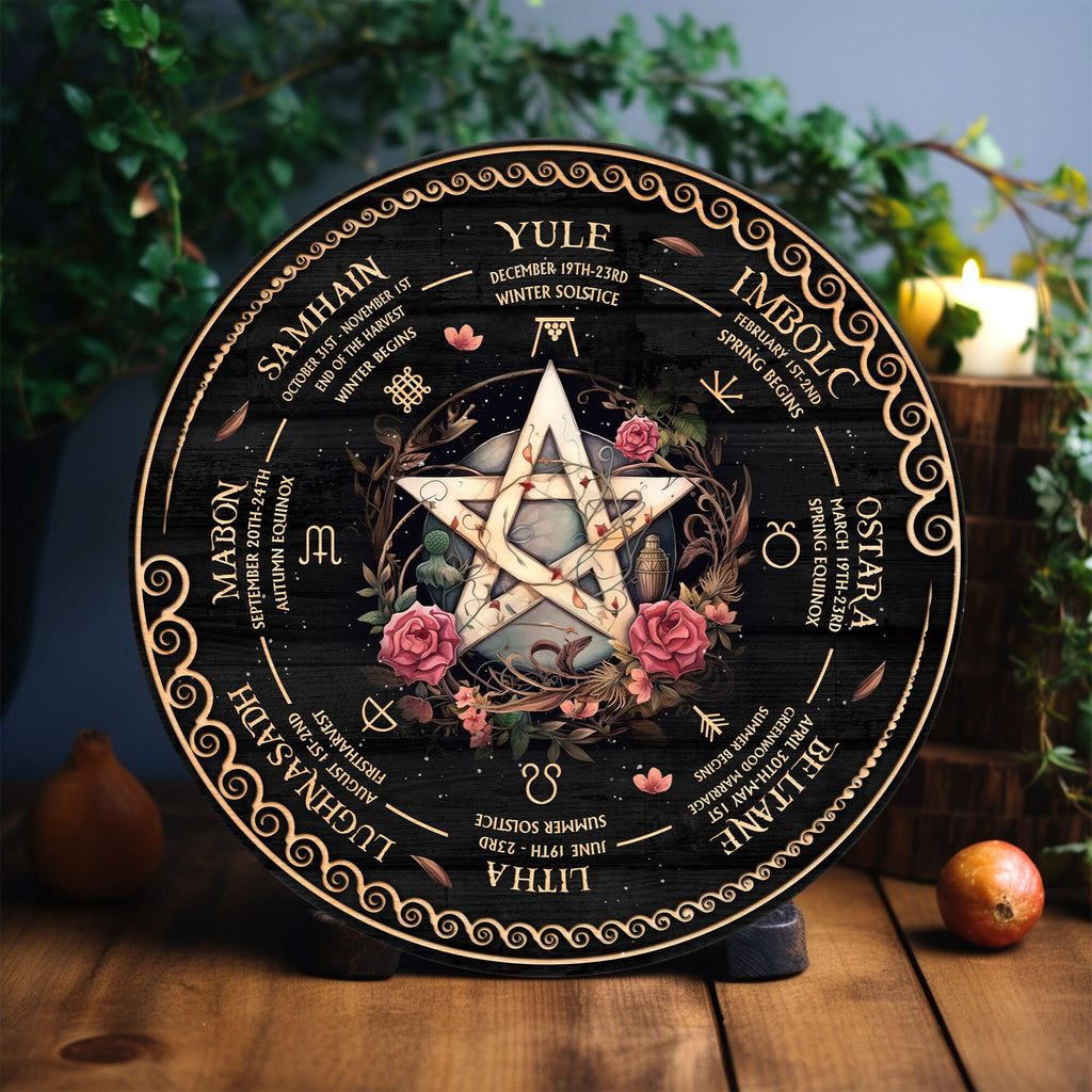 Personalized Wheel Of The Year Wooden Sign, Skull Wheel Of The Year, Wicca Wheel Of The Year, Witch Calendar 2024, Pagan Advent Calendar