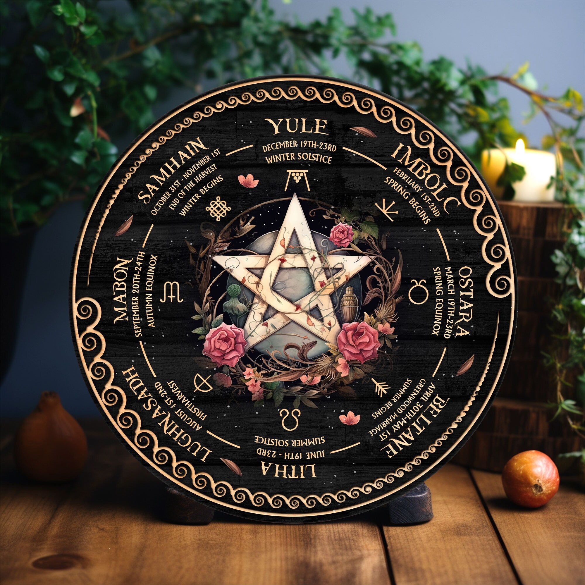 Personalized Wheel Of The Year Wooden Sign, Skull Wheel Of The Year, Wicca Wheel Of The Year, Witch Calendar 2024, Pagan Advent Calendar