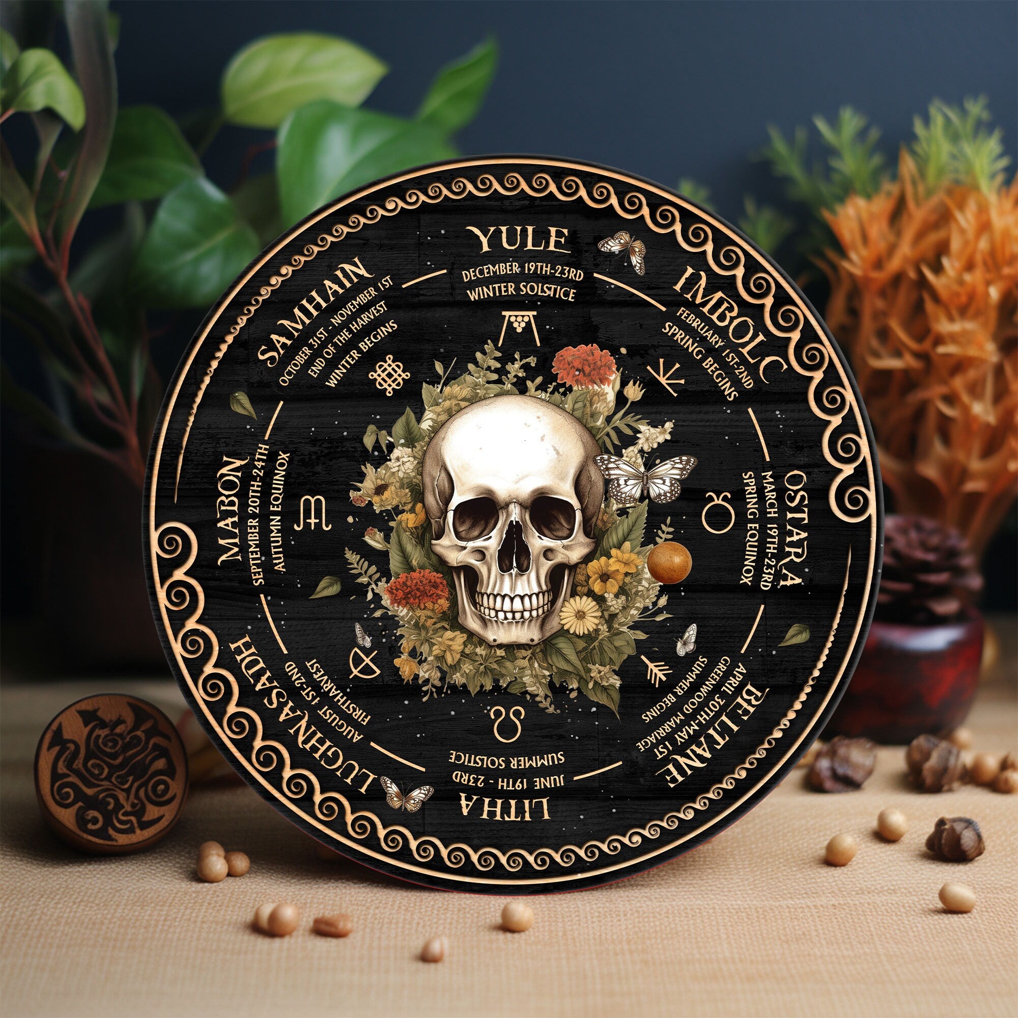 Personalized Wheel Of The Year Wooden Sign, Skull Wheel Of The Year, Wicca Wheel Of The Year, Witch Calendar 2024, Pagan Advent Calendar