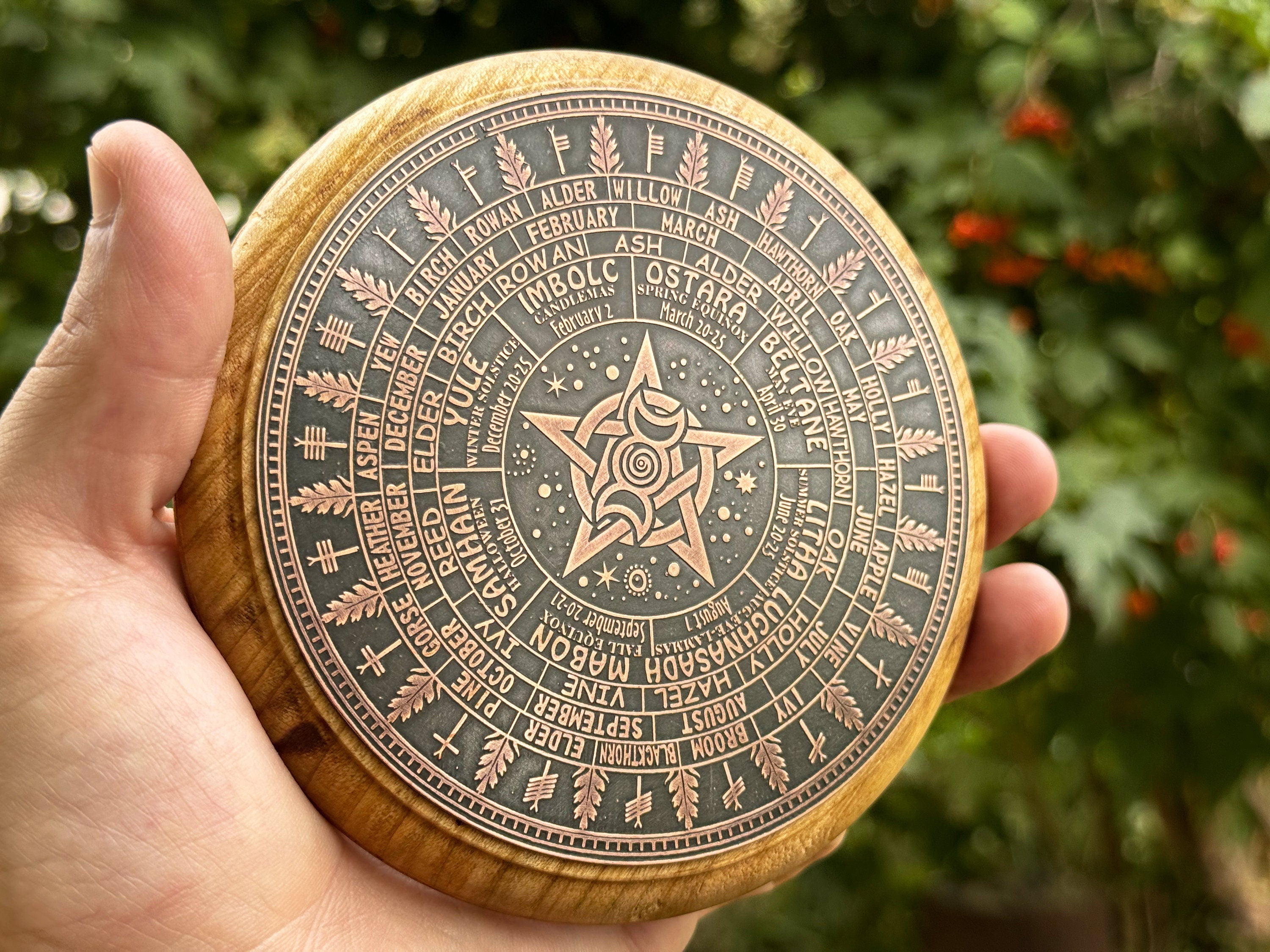 Wiccan Decor Copper Ogham Tree Calendar, Wheel Of The Year Wood, Pagan Calendar, Witchcraft, Witchy Planner, Witch Altar, Witch Decor