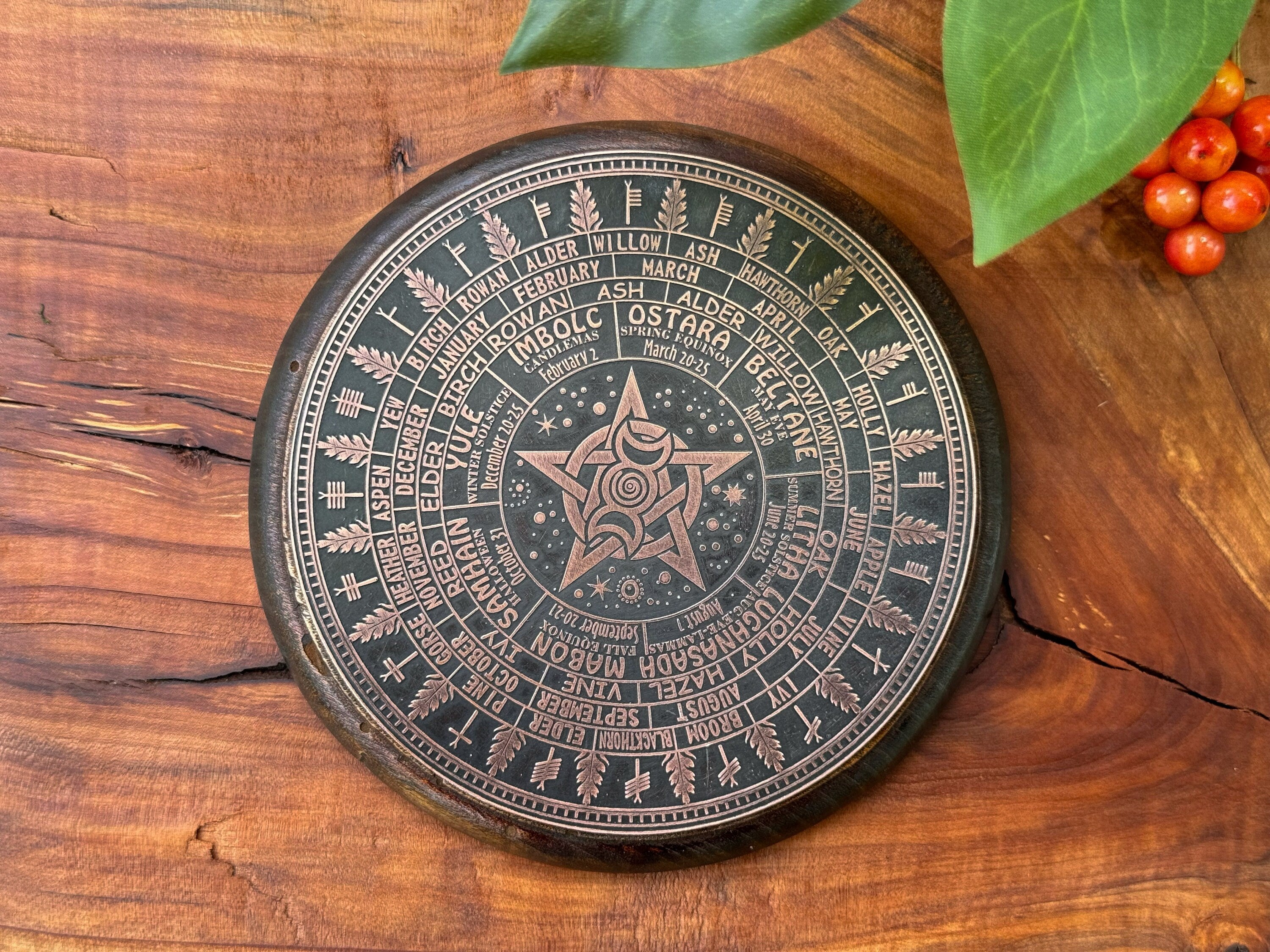 Wiccan Decor Copper Ogham Tree Calendar, Wheel Of The Year Wood, Pagan Calendar, Witchcraft, Witchy Planner, Witch Altar, Witch Decor