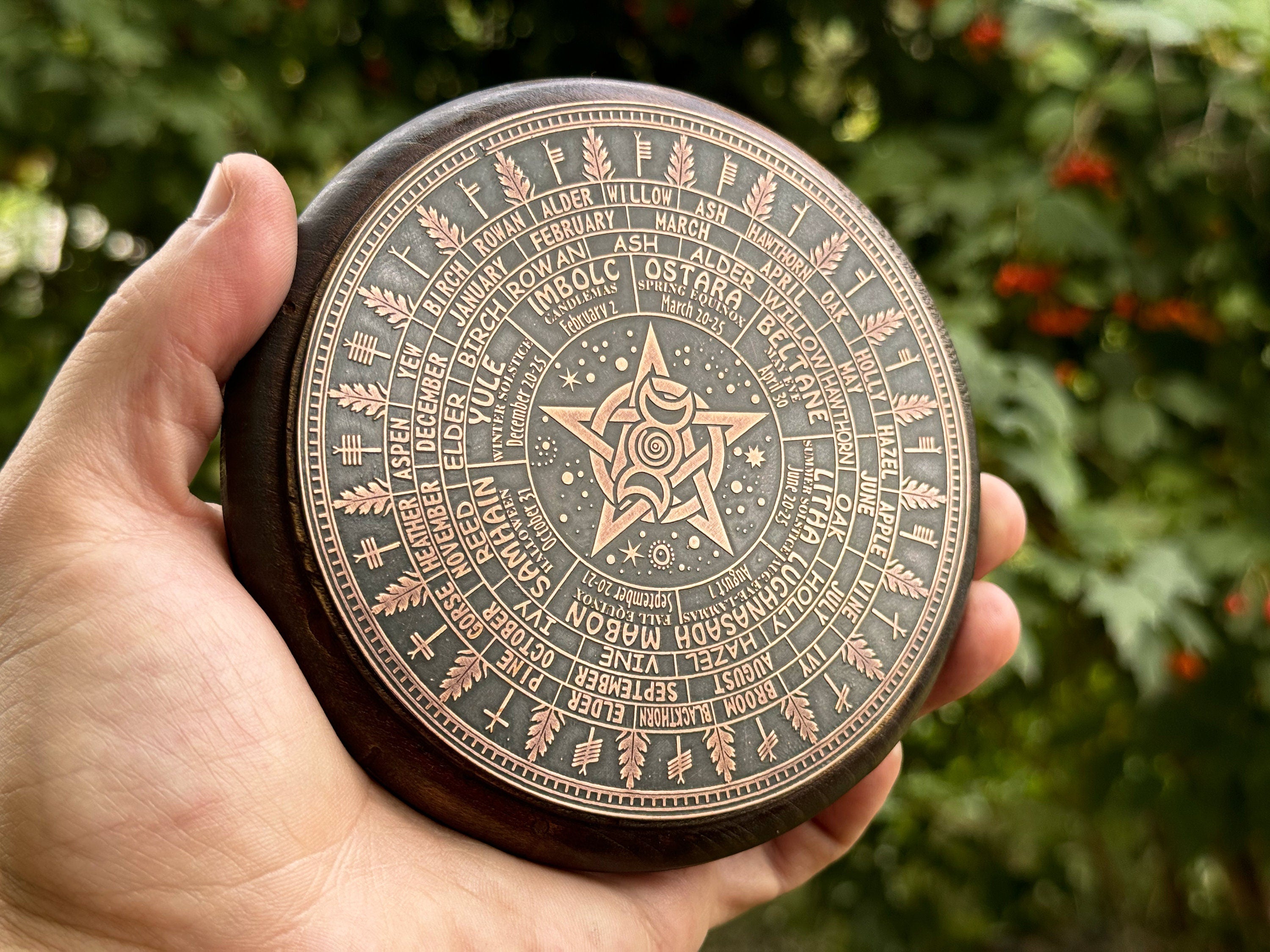 Wiccan Decor Copper Ogham Tree Calendar, Wheel Of The Year Wood, Pagan Calendar, Witchcraft, Witchy Planner, Witch Altar, Witch Decor