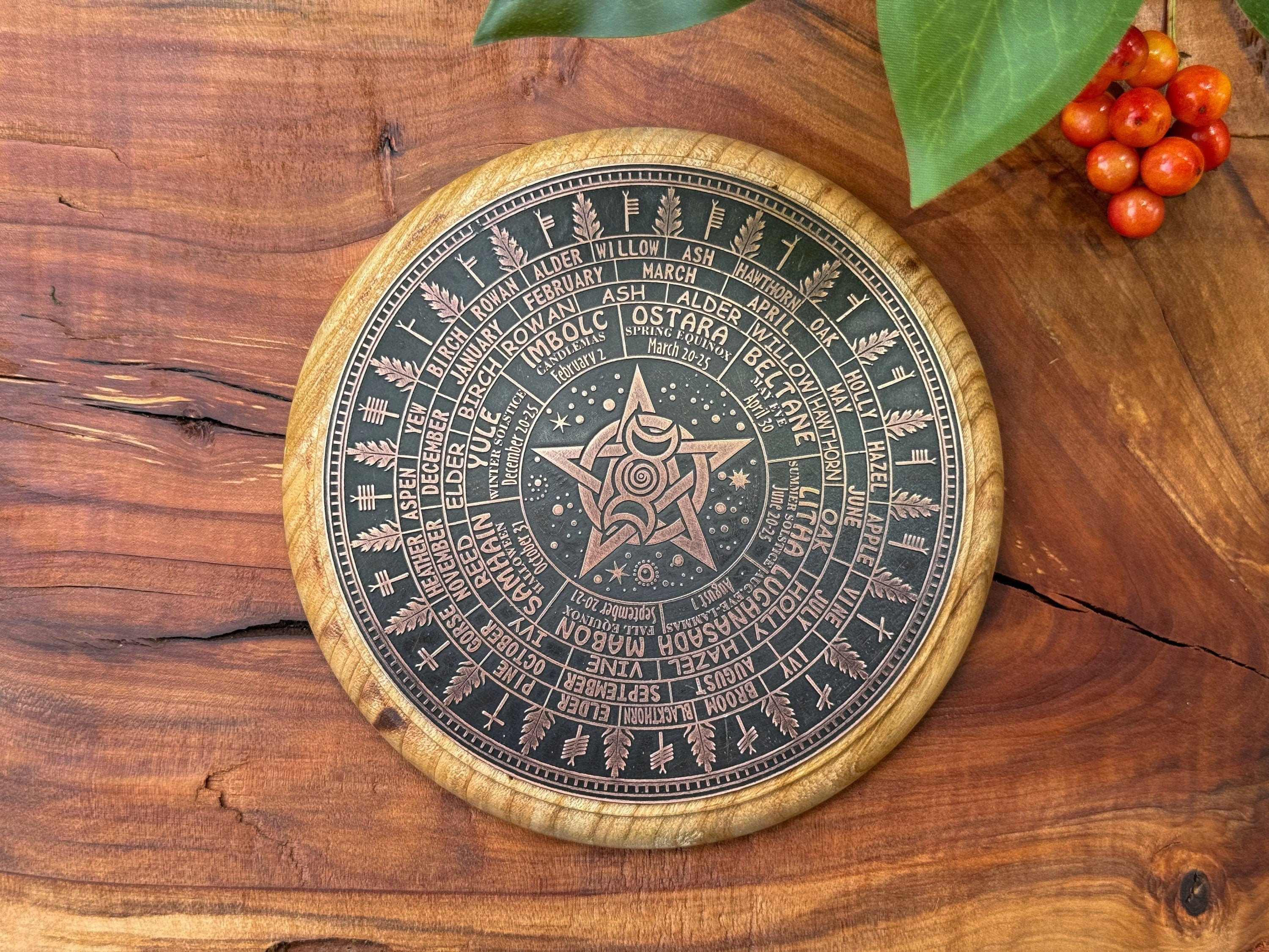 Wiccan Decor Copper Ogham Tree Calendar, Wheel Of The Year Wood, Pagan Calendar, Witchcraft, Witchy Planner, Witch Altar, Witch Decor
