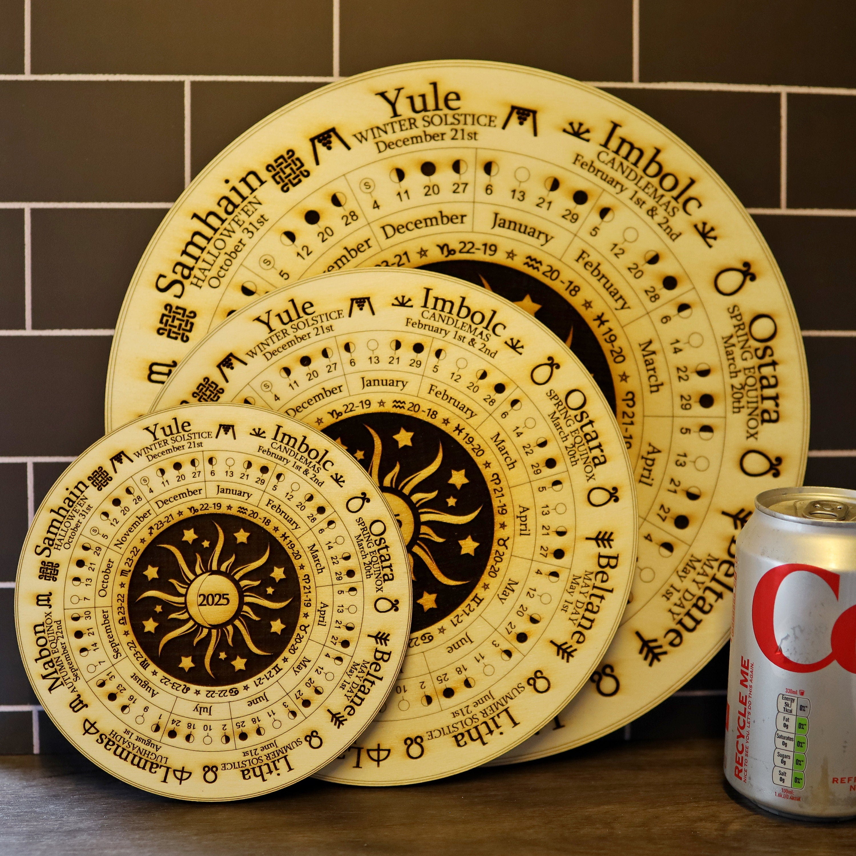 2025 Wheel of the year Moon phase calendar, available in 3 sizes, Moon and Stars Design, Festivals & Seasons, wicca, pagan, altar, unique