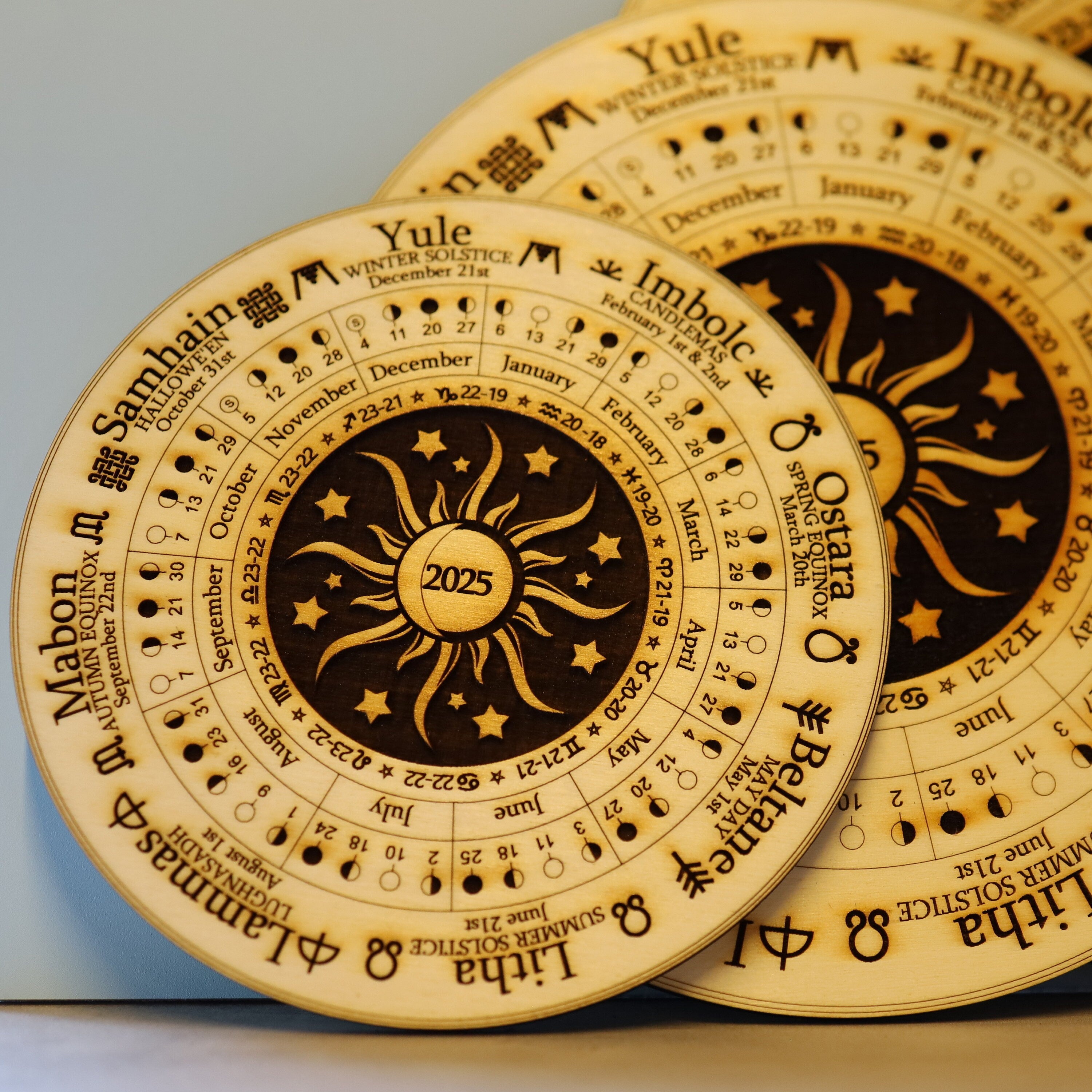 2025 Wheel of the year Moon phase calendar, available in 3 sizes, Moon and Stars Design, Festivals & Seasons, wicca, pagan, altar, unique