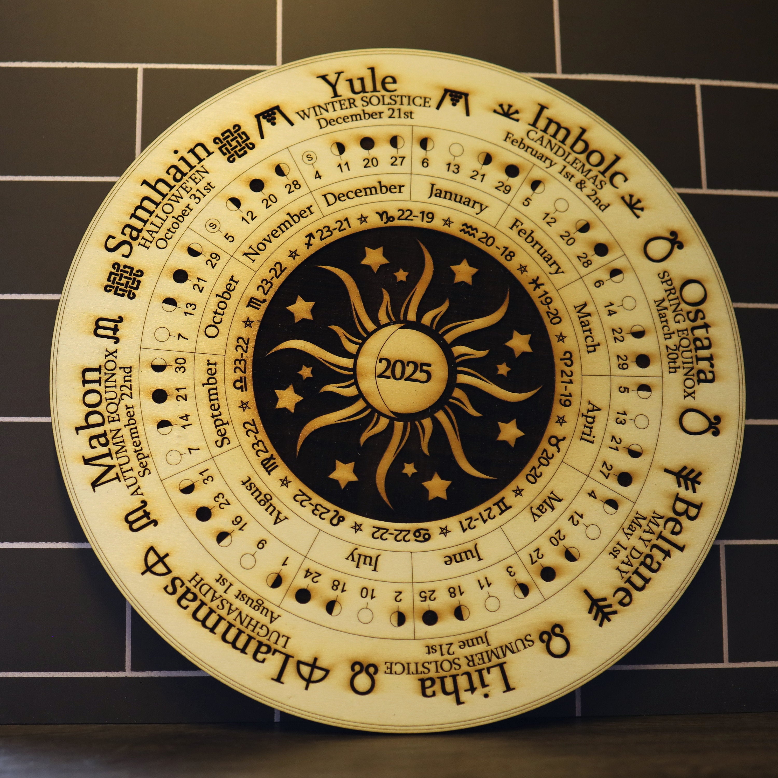 2025 Wheel of the year Moon phase calendar, available in 3 sizes, Moon and Stars Design, Festivals & Seasons, wicca, pagan, altar, unique
