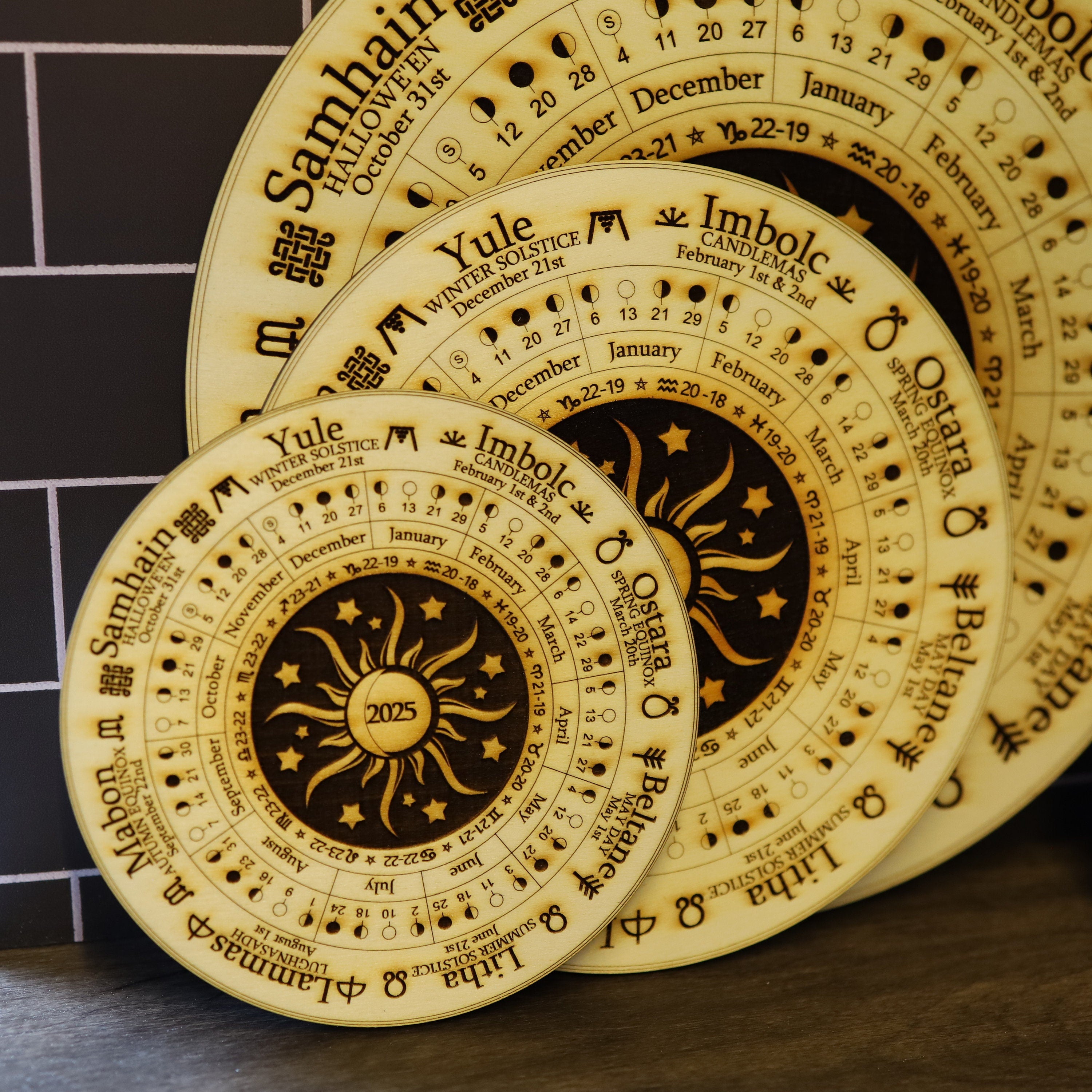 2025 Wheel of the year Moon phase calendar, available in 3 sizes, Moon and Stars Design, Festivals & Seasons, wicca, pagan, altar, unique