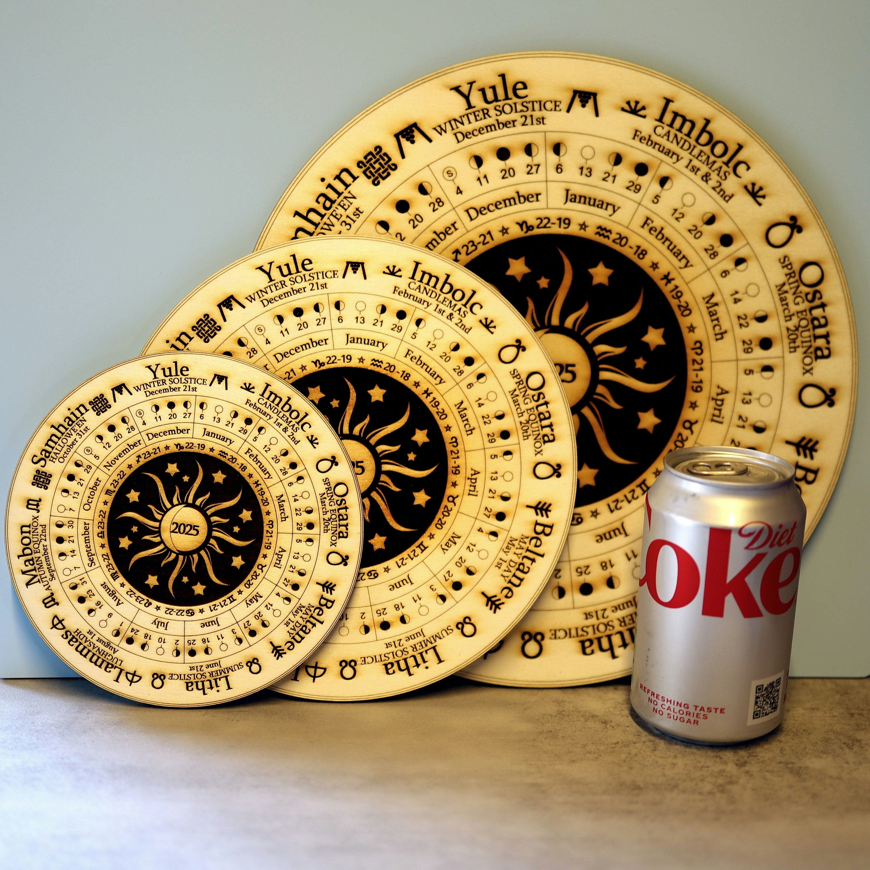 2025 Wheel of the year Moon phase calendar, available in 3 sizes, Moon and Stars Design, Festivals & Seasons, wicca, pagan, altar, unique