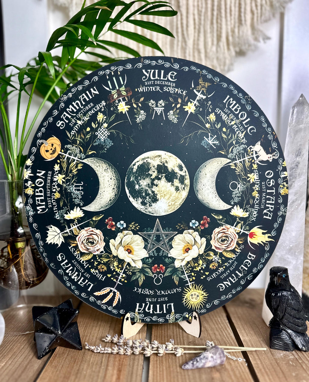 Triple moon | Wheel of the year board | Wiccan | witch Pagan Calendar | Northern + Southern Hemisphere options | Locally made 30cm/11.8inch