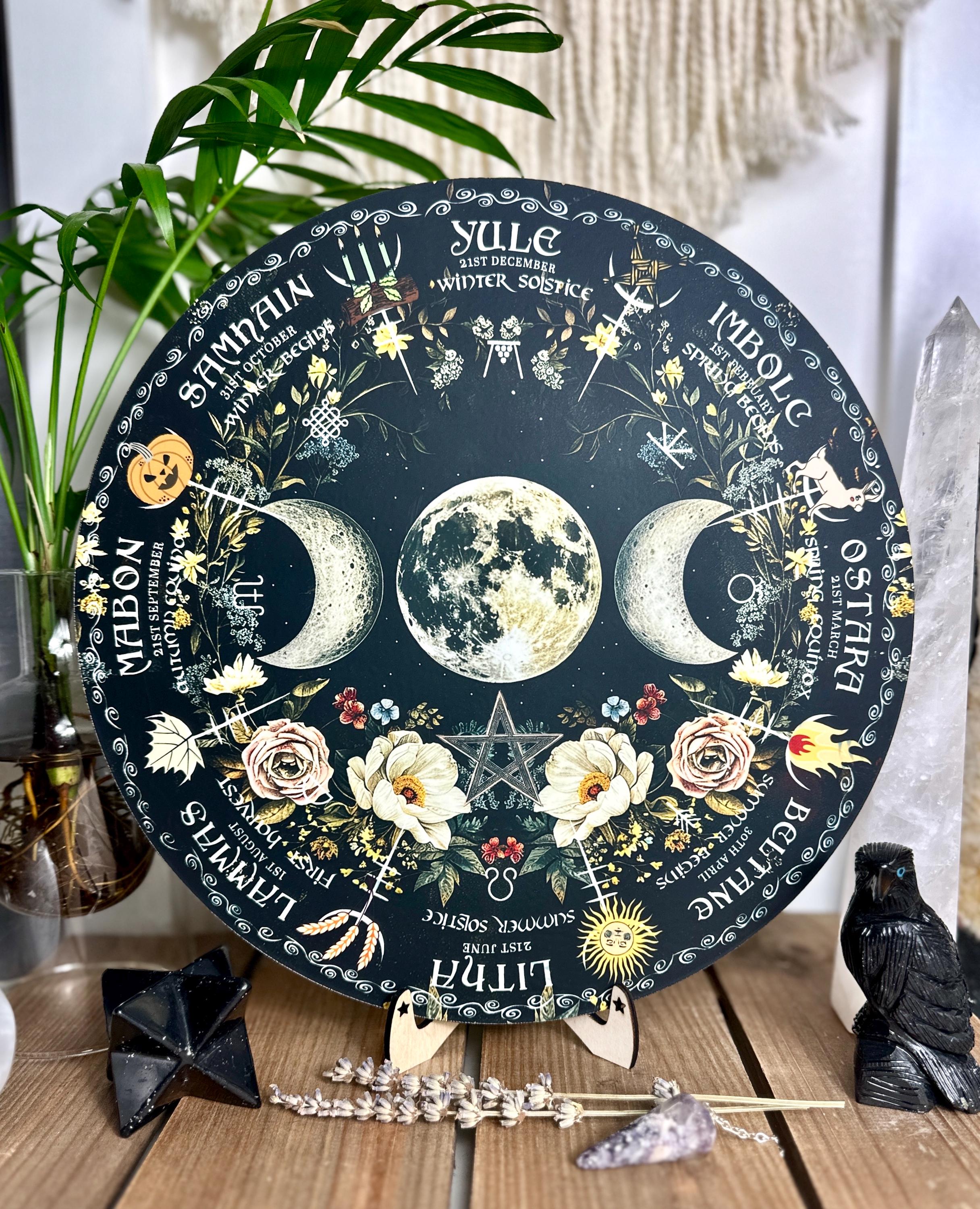Triple moon | Wheel of the year board | Wiccan | witch Pagan Calendar | Northern + Southern Hemisphere options | Locally made 30cm/11.8inch