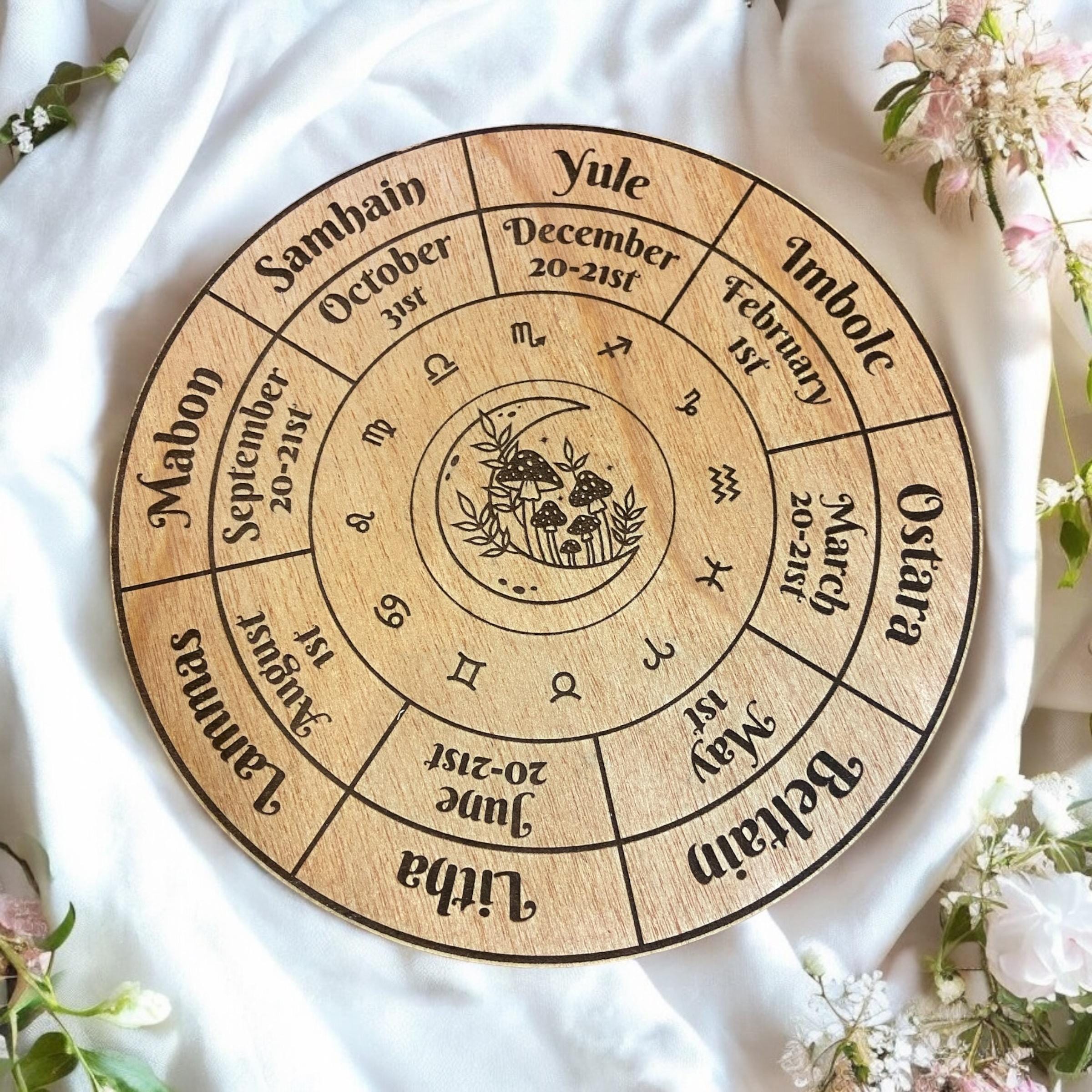 Wooden Wheel of the Year | Wiccan & Pagan Calendar for Rituals, Decor, Witches Altar Piece, Spiritual Home Decor