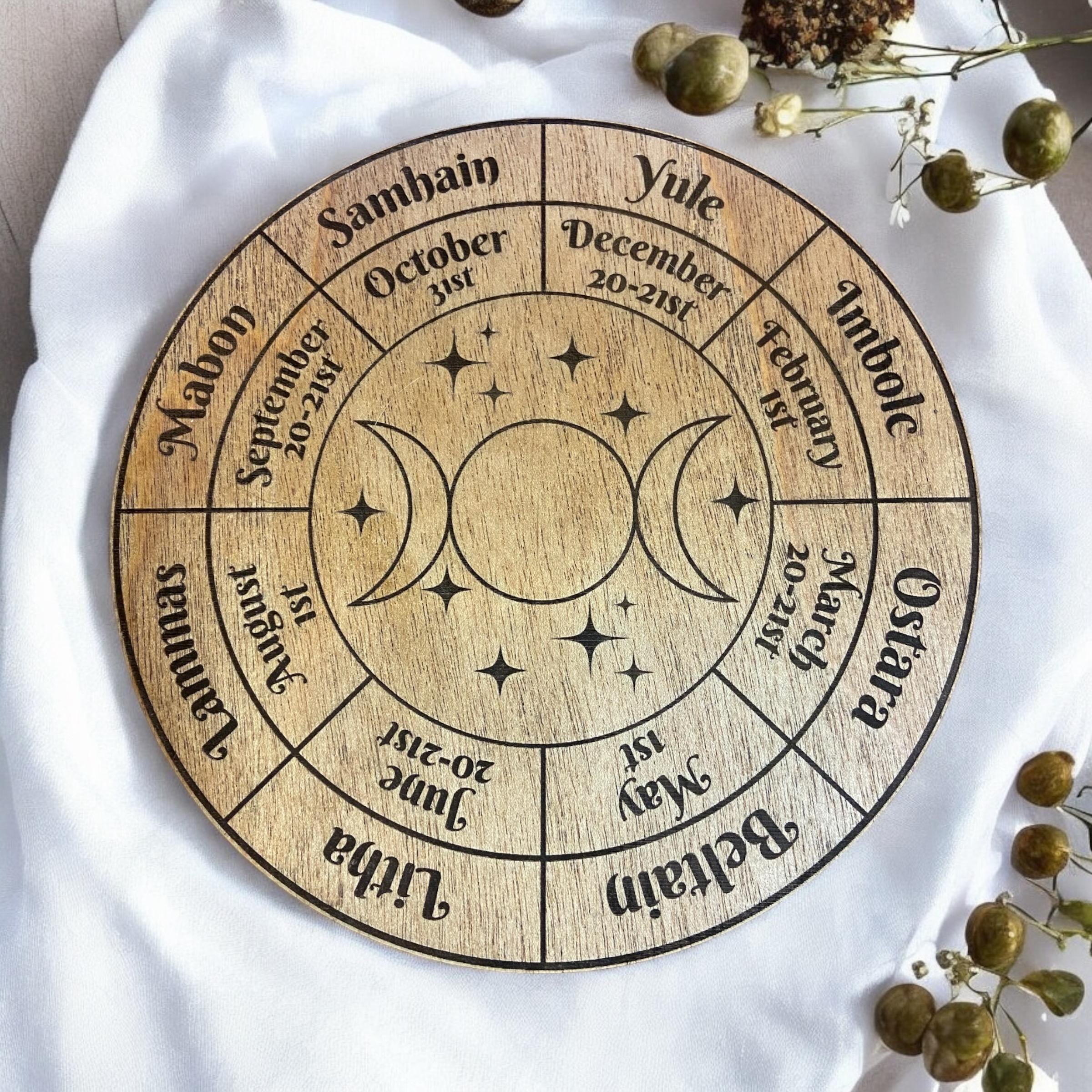 Wooden Wheel of the Year | Wiccan & Pagan Calendar for Rituals, Decor, Witches Altar Piece, Spiritual Home Decor