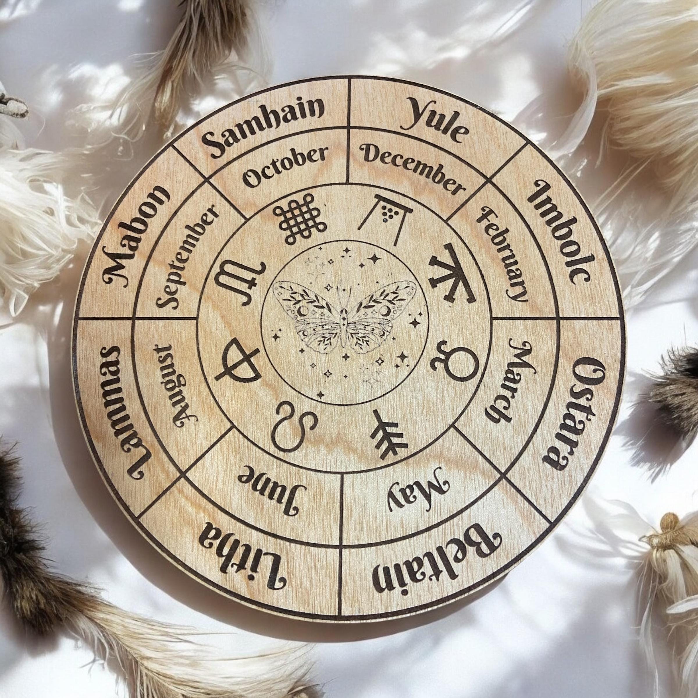 Wooden Wheel of the Year | Wiccan & Pagan Calendar for Rituals, Decor, Witches Altar Piece, Spiritual Home Decor