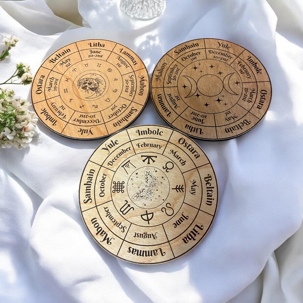 Wooden Wheel of the Year | Wiccan & Pagan Calendar for Rituals, Decor, Witches Altar Piece, Spiritual Home Decor