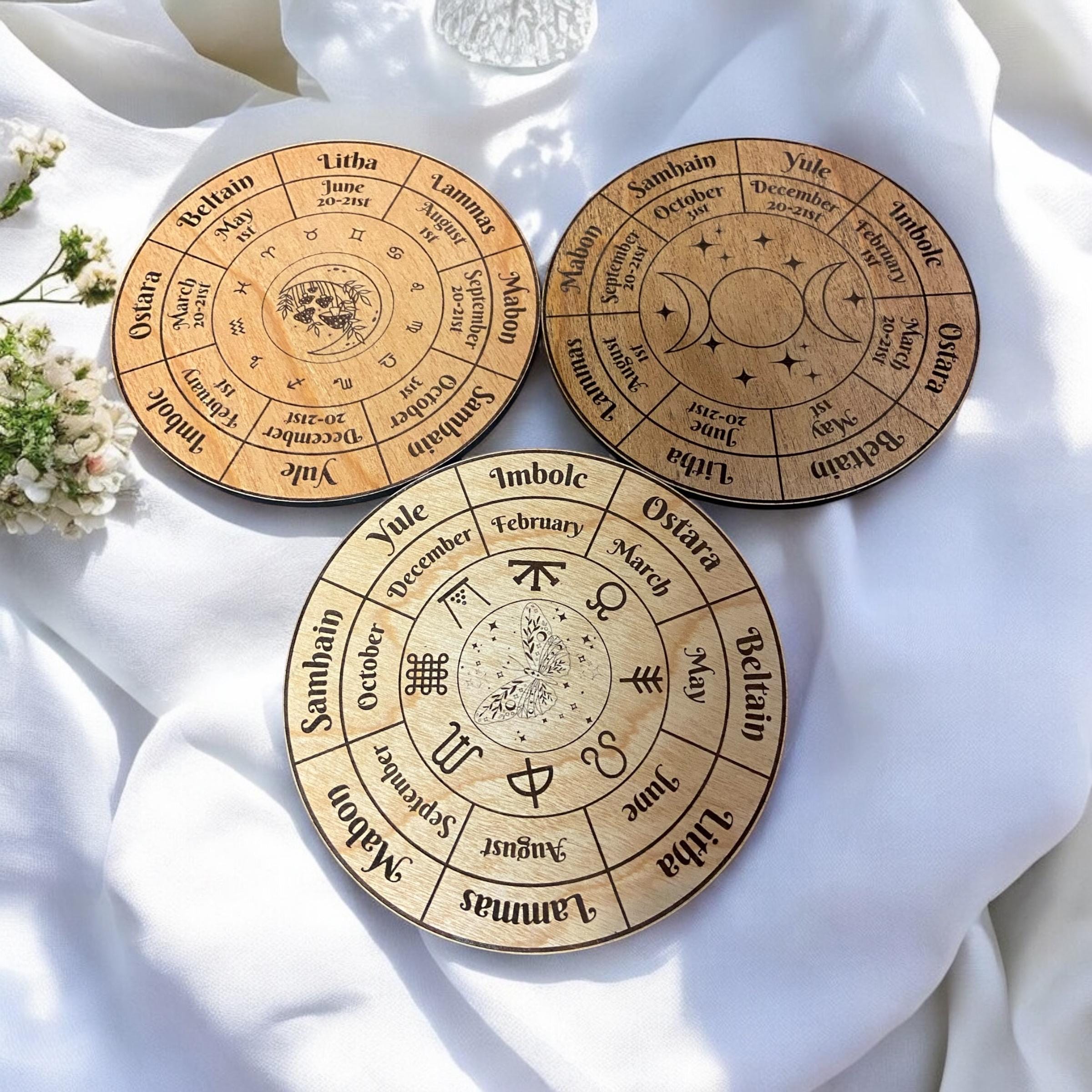 Wooden Wheel of the Year | Wiccan & Pagan Calendar for Rituals, Decor, Witches Altar Piece, Spiritual Home Decor