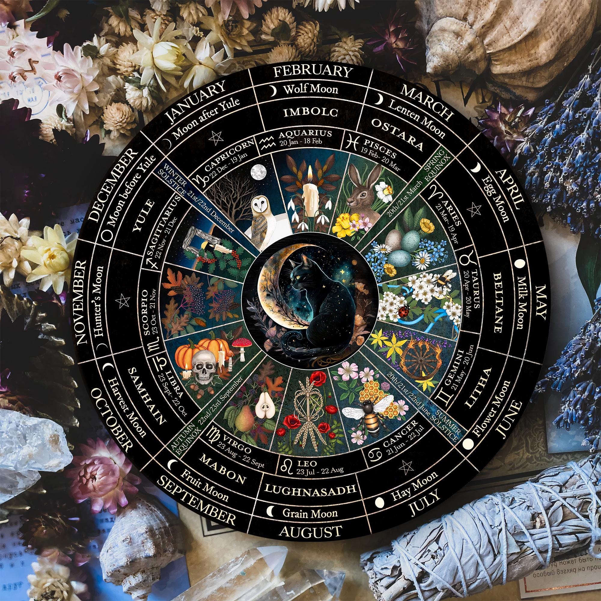 Wheel Of The Year, Pagan Calendar, Witchcraft, Wicca, Witch, Grimoire, Wiccan, Samhain, Yule, Moon Phases, Witchy