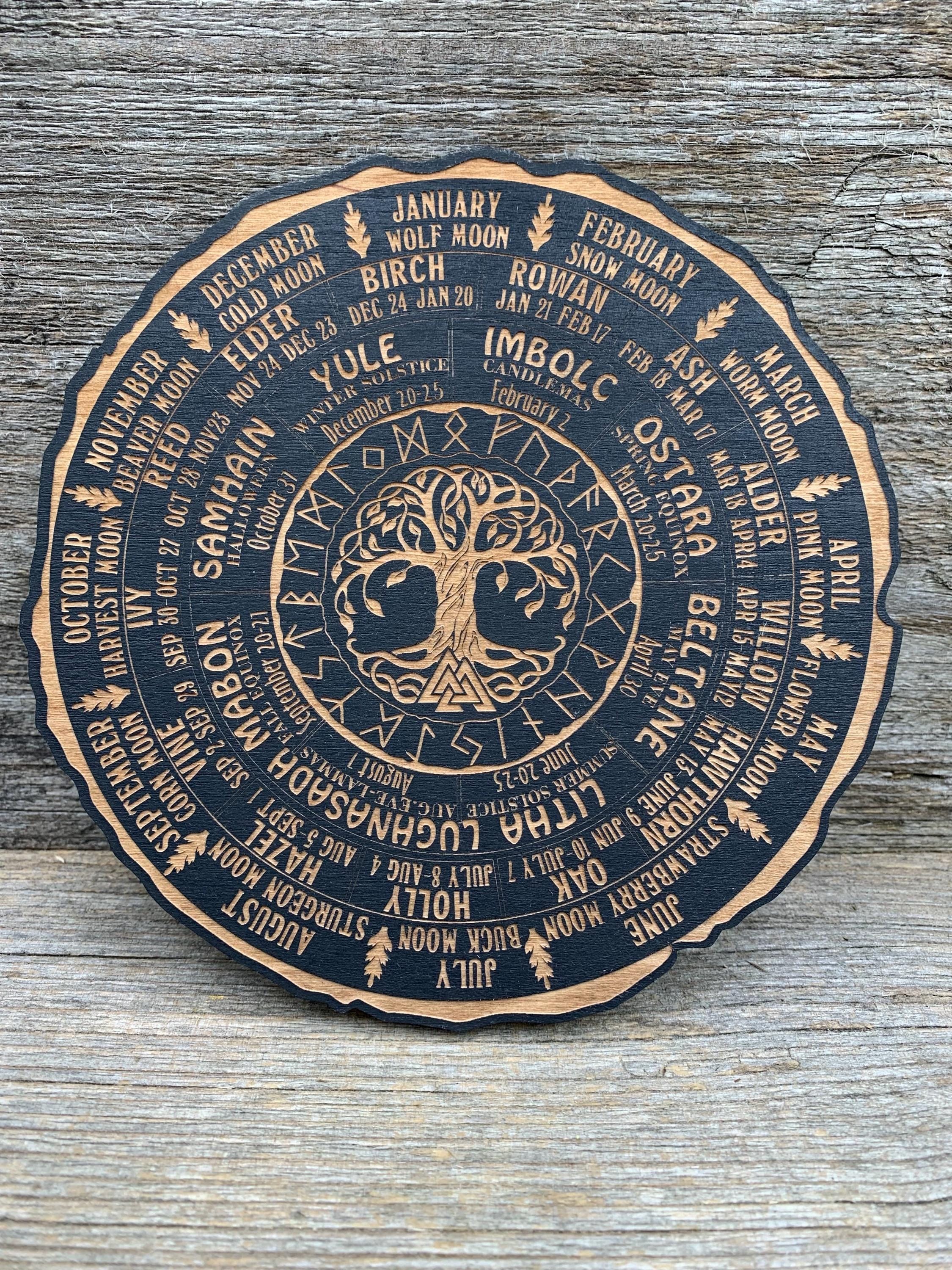 Wooden Celtic Tree calendar, Tree of Life,  Wheel of life, Wheel of the Year,   Wicca annual cycle,  Ogham calendar Witchcraft decor, altar