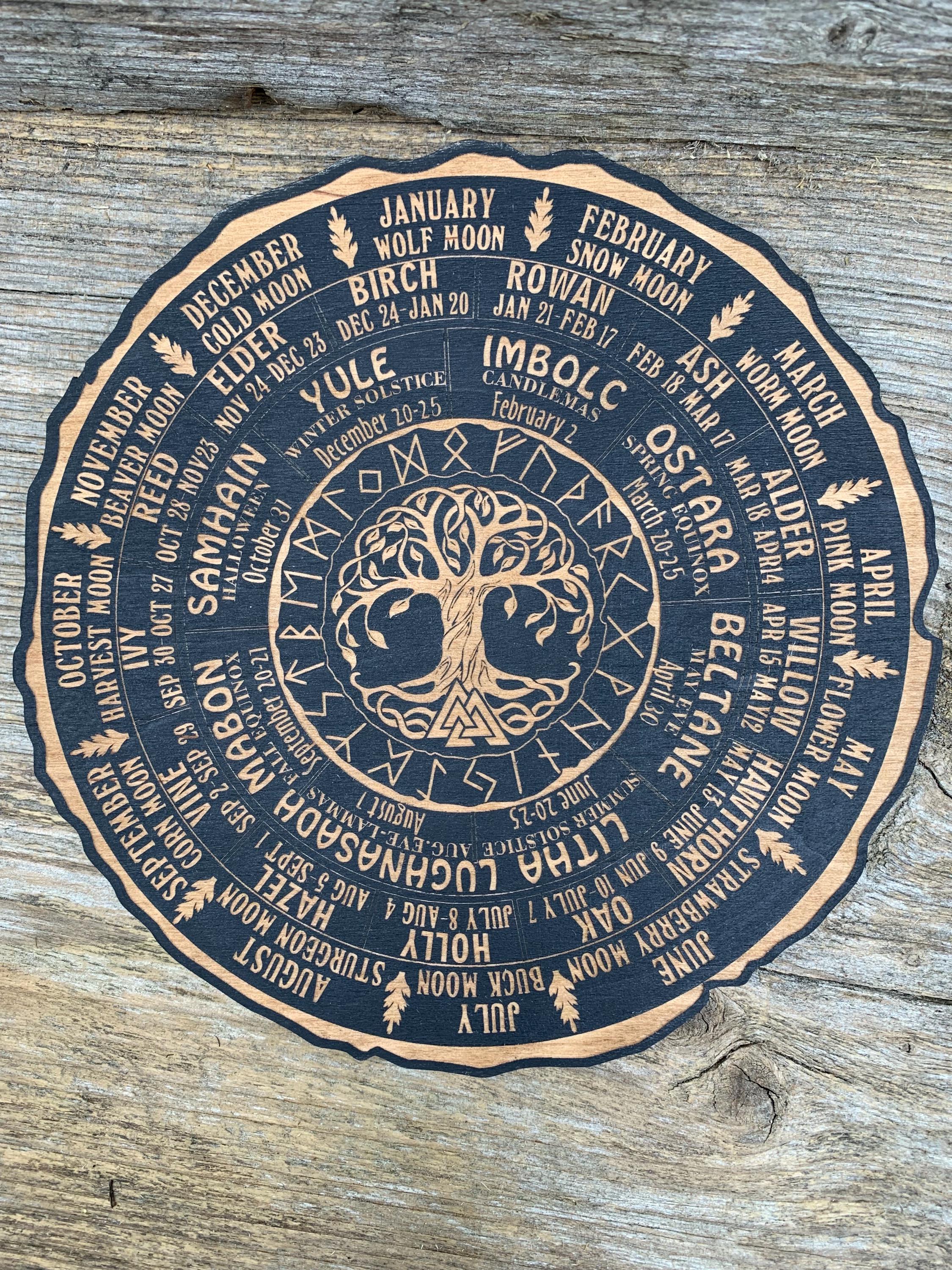 Wooden Celtic Tree calendar, Tree of Life,  Wheel of life, Wheel of the Year,   Wicca annual cycle,  Ogham calendar Witchcraft decor, altar
