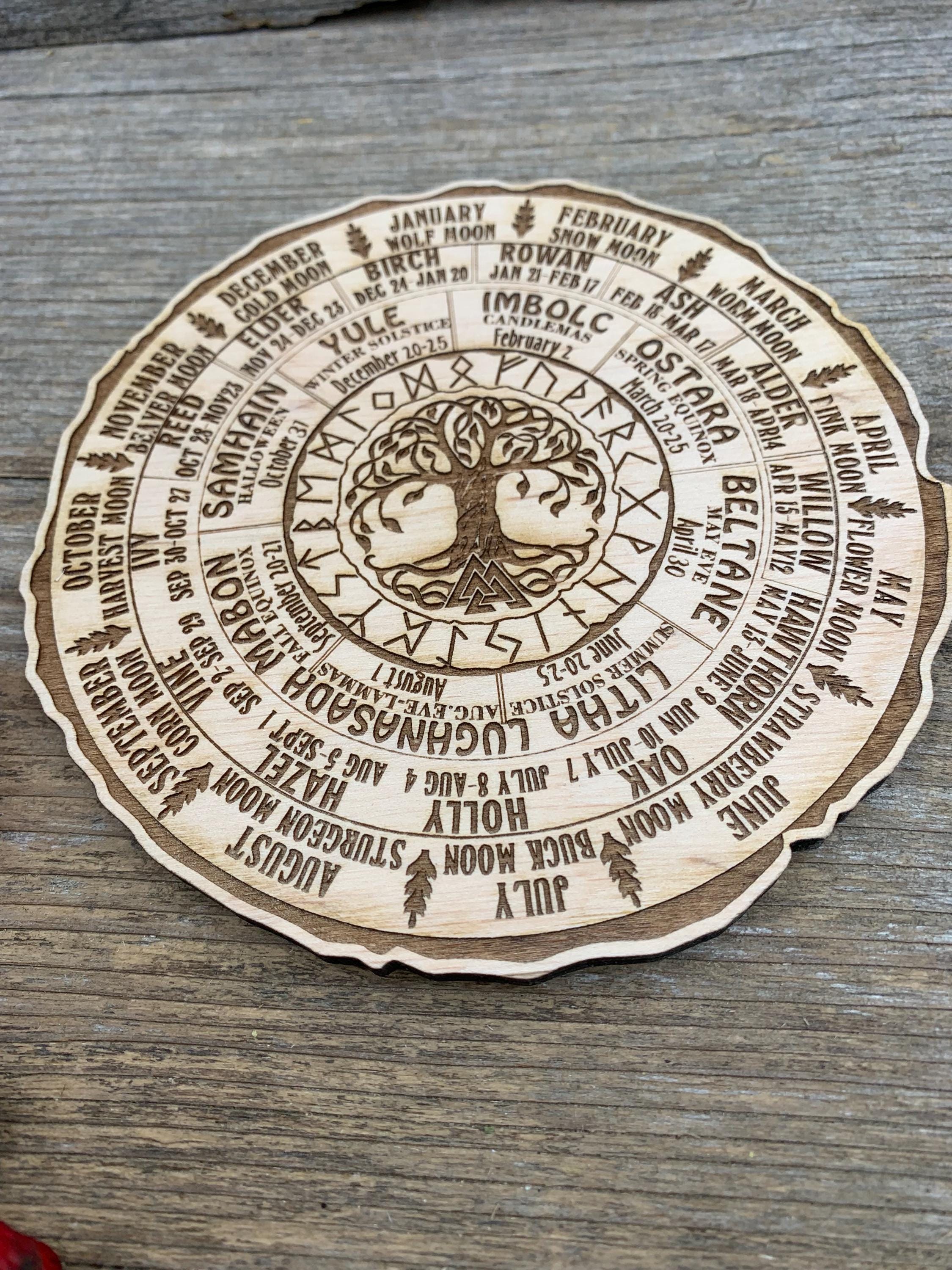 Wooden Celtic Tree calendar, Tree of Life,  Wheel of life, Wheel of the Year,   Wicca annual cycle,  Ogham calendar Witchcraft decor, altar