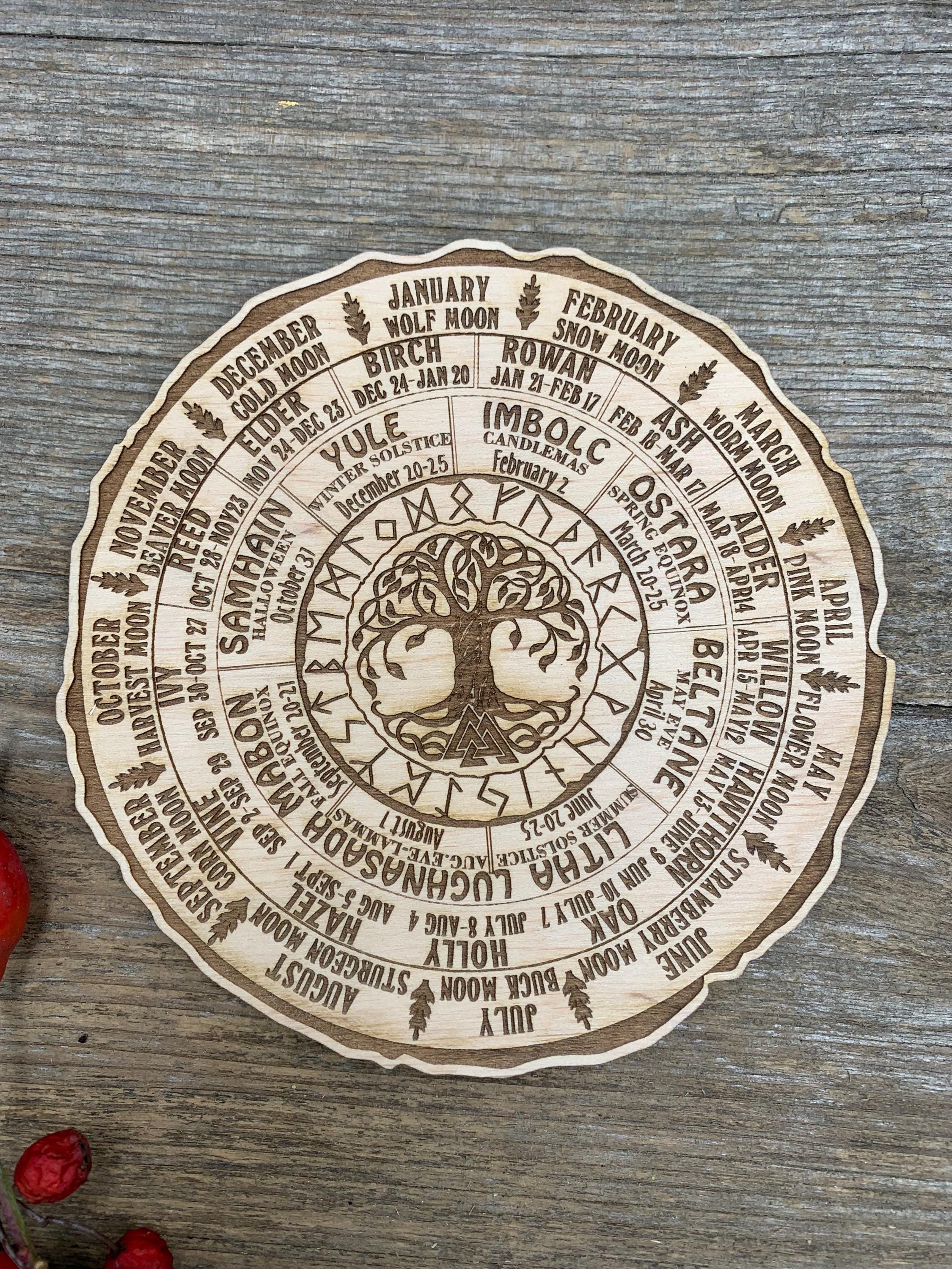 Wooden Celtic Tree calendar, Tree of Life,  Wheel of life, Wheel of the Year,   Wicca annual cycle,  Ogham calendar Witchcraft decor, altar