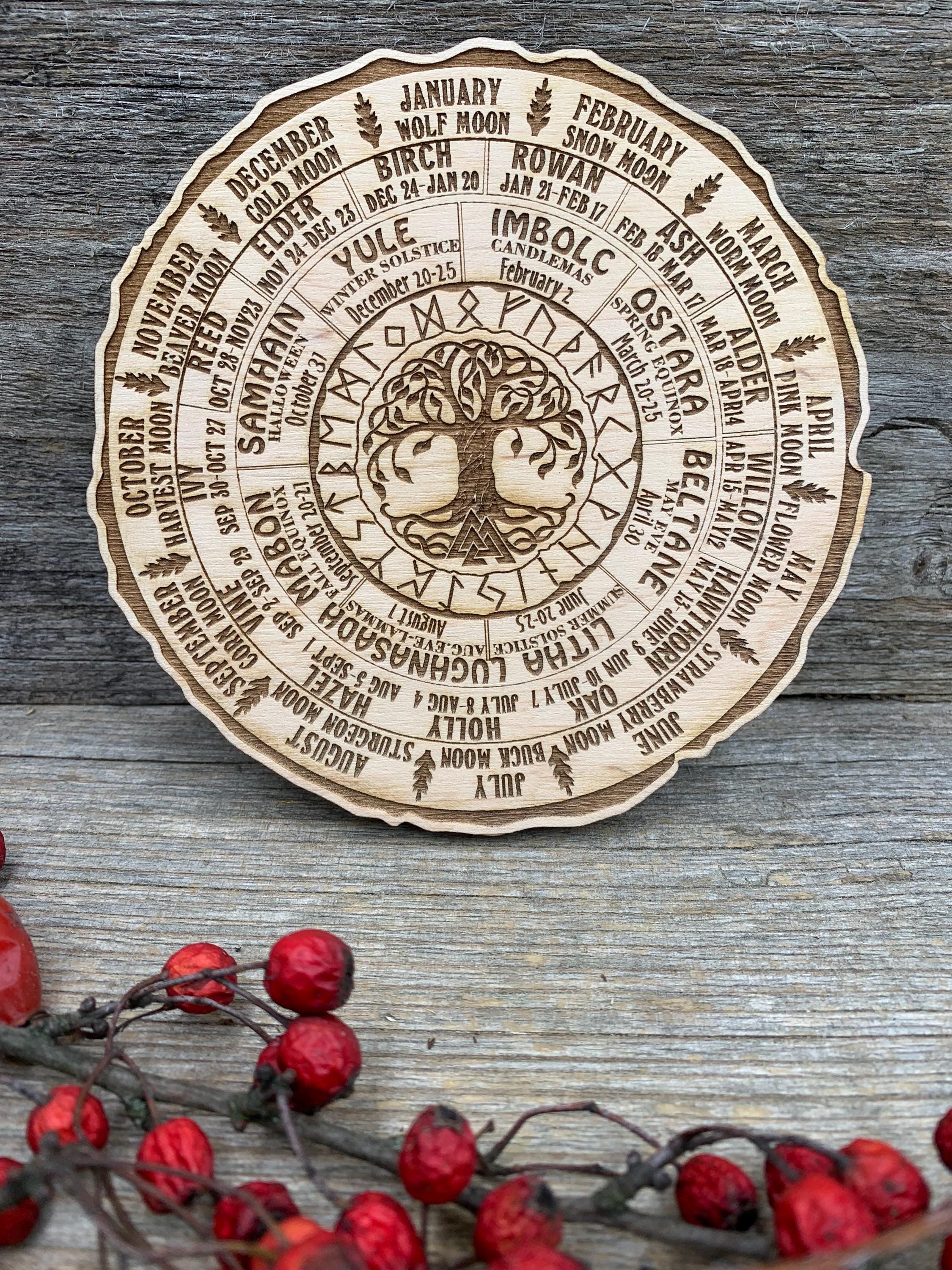 Wooden Celtic Tree calendar, Tree of Life,  Wheel of life, Wheel of the Year,   Wicca annual cycle,  Ogham calendar Witchcraft decor, altar