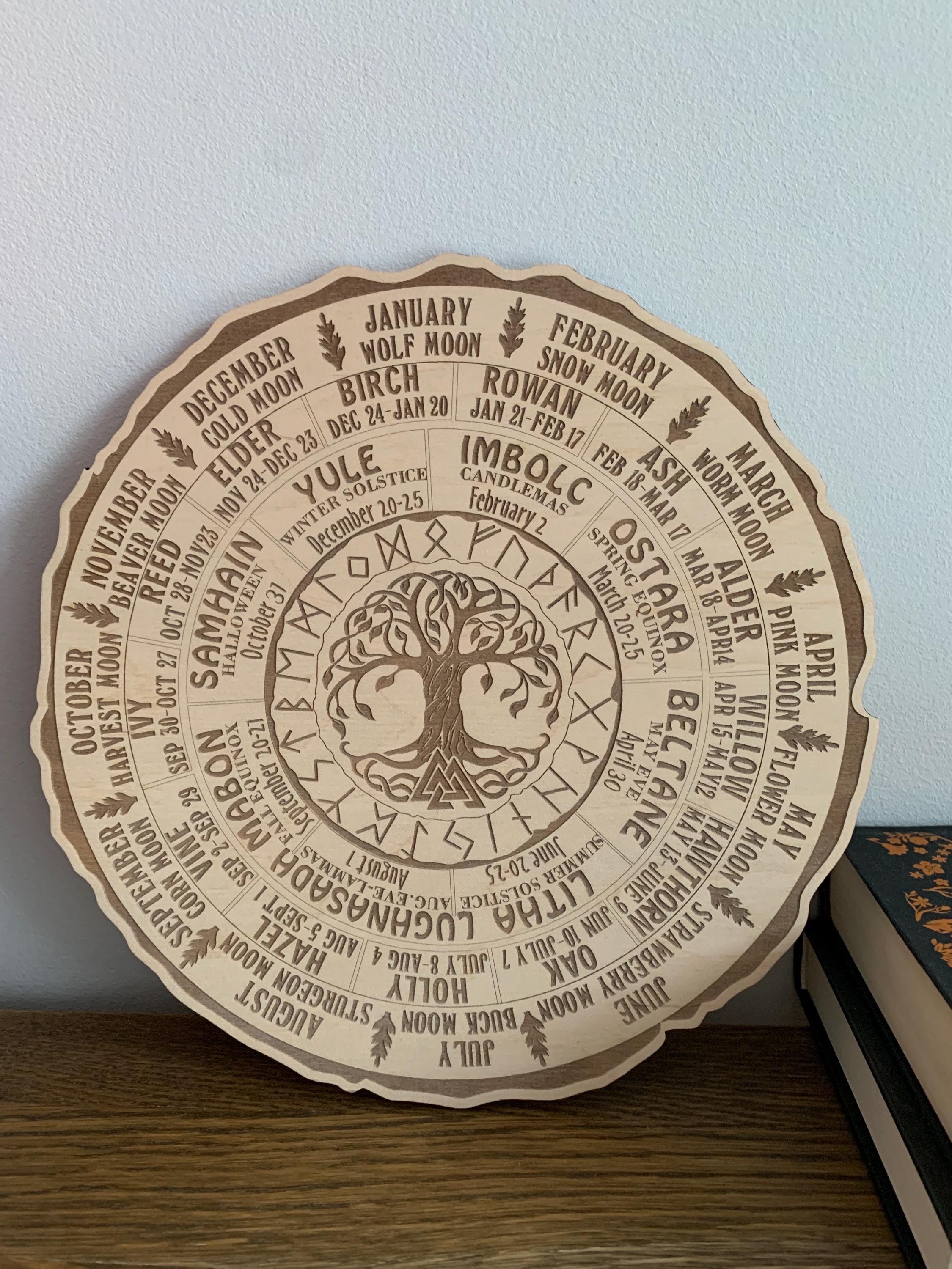 Wooden Celtic Tree calendar, Tree of Life,  Wheel of life, Wheel of the Year,   Wicca annual cycle,  Ogham calendar Witchcraft decor, altar