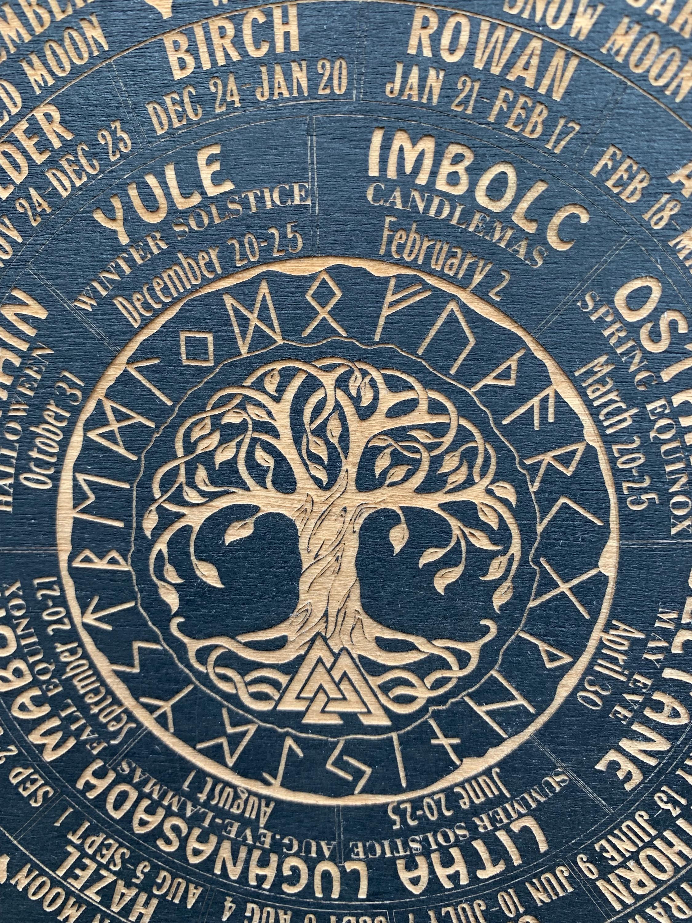 Wooden Celtic Tree calendar, Tree of Life,  Wheel of life, Wheel of the Year,   Wicca annual cycle,  Ogham calendar Witchcraft decor, altar