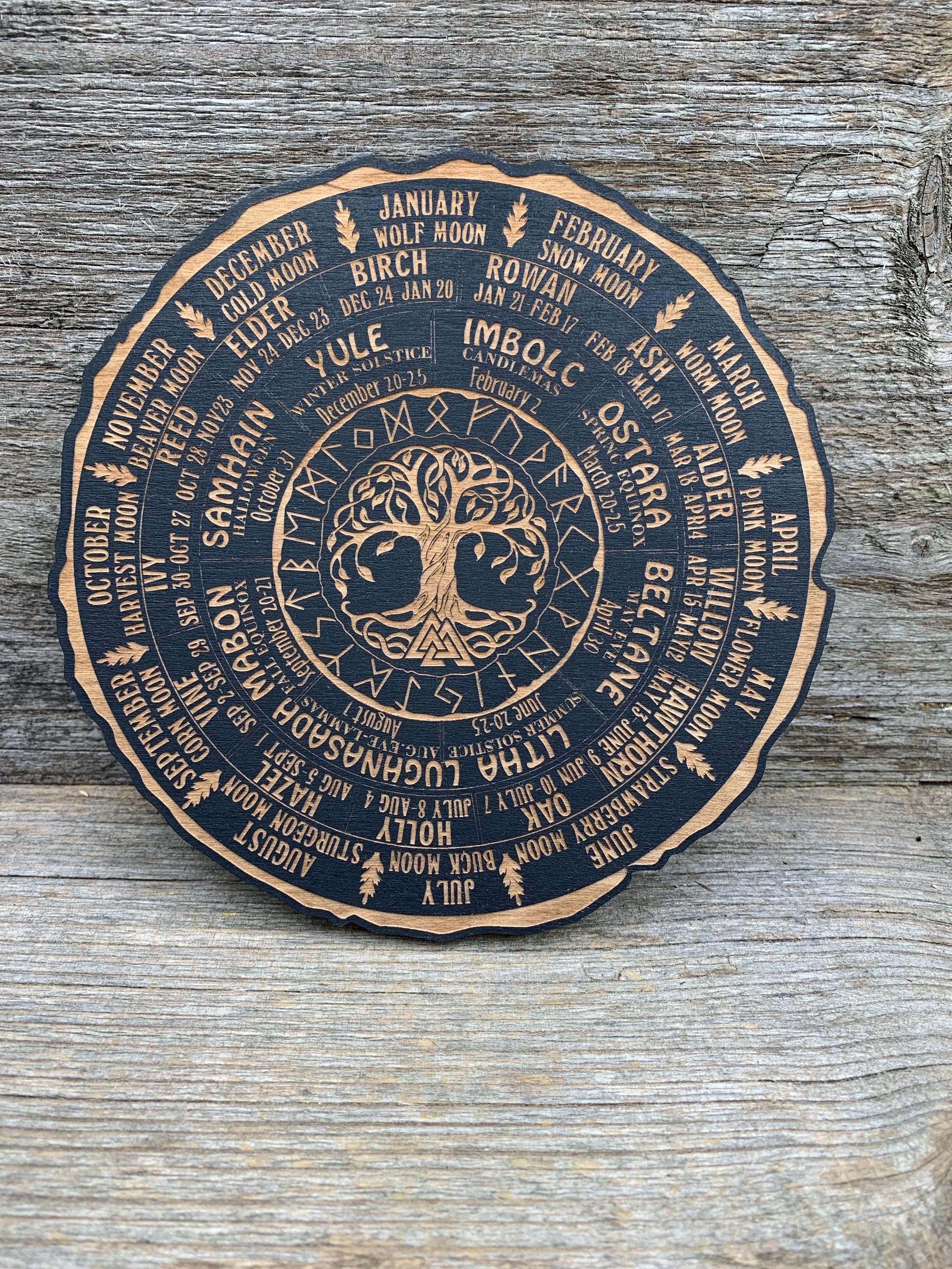 Wooden Celtic Tree calendar, Tree of Life,  Wheel of life, Wheel of the Year,   Wicca annual cycle,  Ogham calendar Witchcraft decor, altar