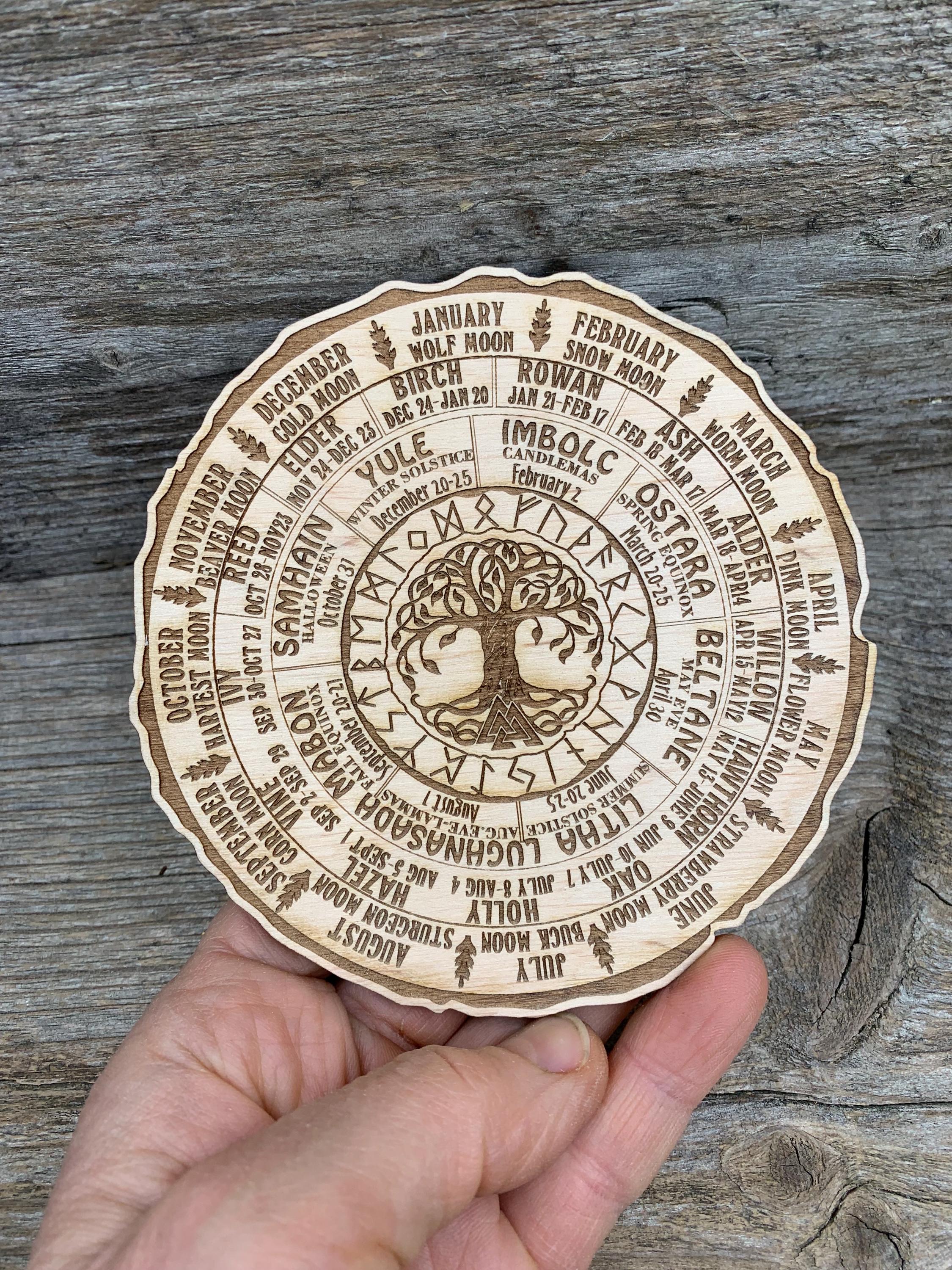 Wooden Celtic Tree calendar, Tree of Life,  Wheel of life, Wheel of the Year,   Wicca annual cycle,  Ogham calendar Witchcraft decor, altar