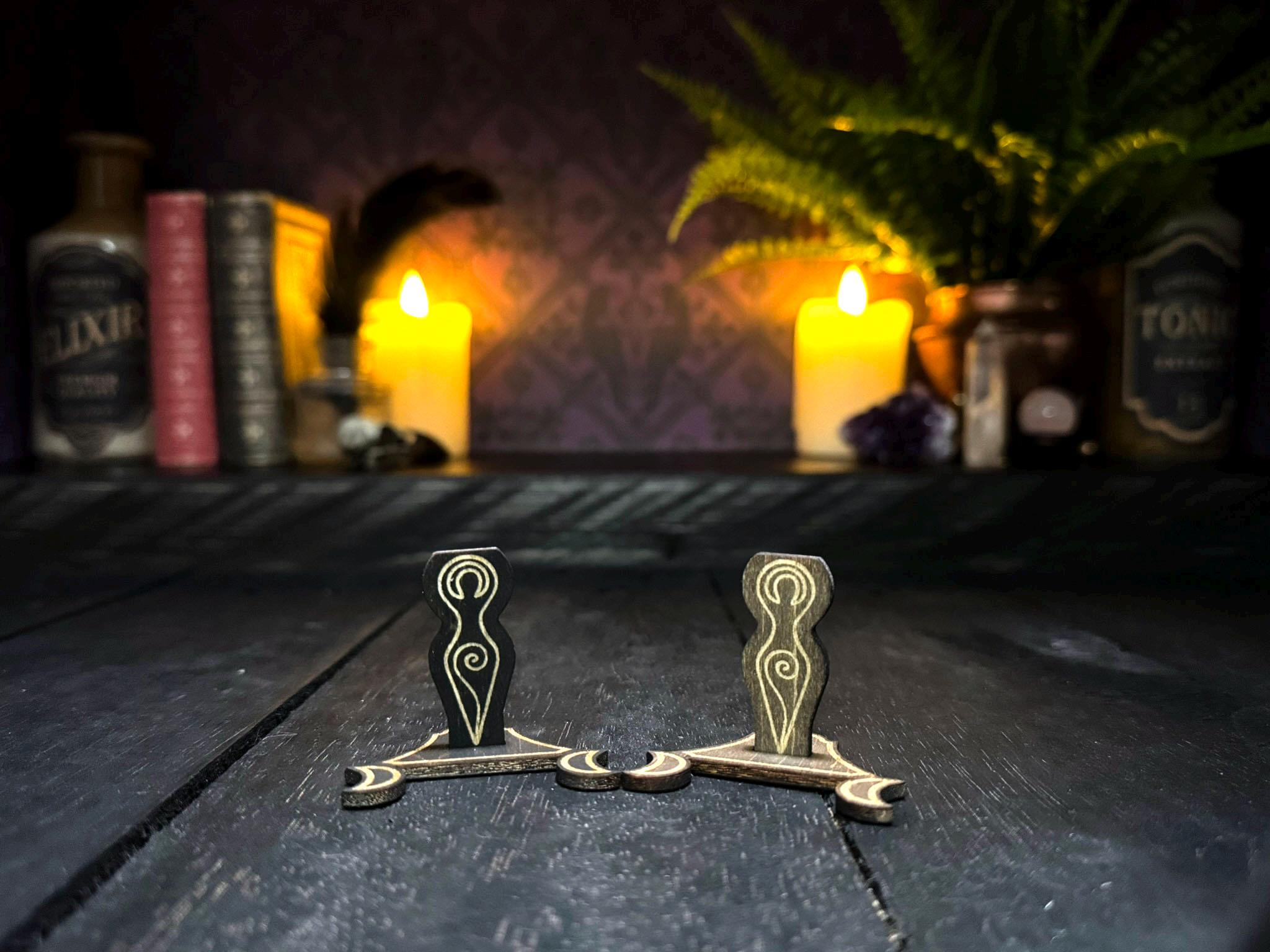 Wheel of the Year engraved rotating solid wood mini Pagan Wicca annual seasonal festivals sabbats, moon phases & zodiac signs calendar
